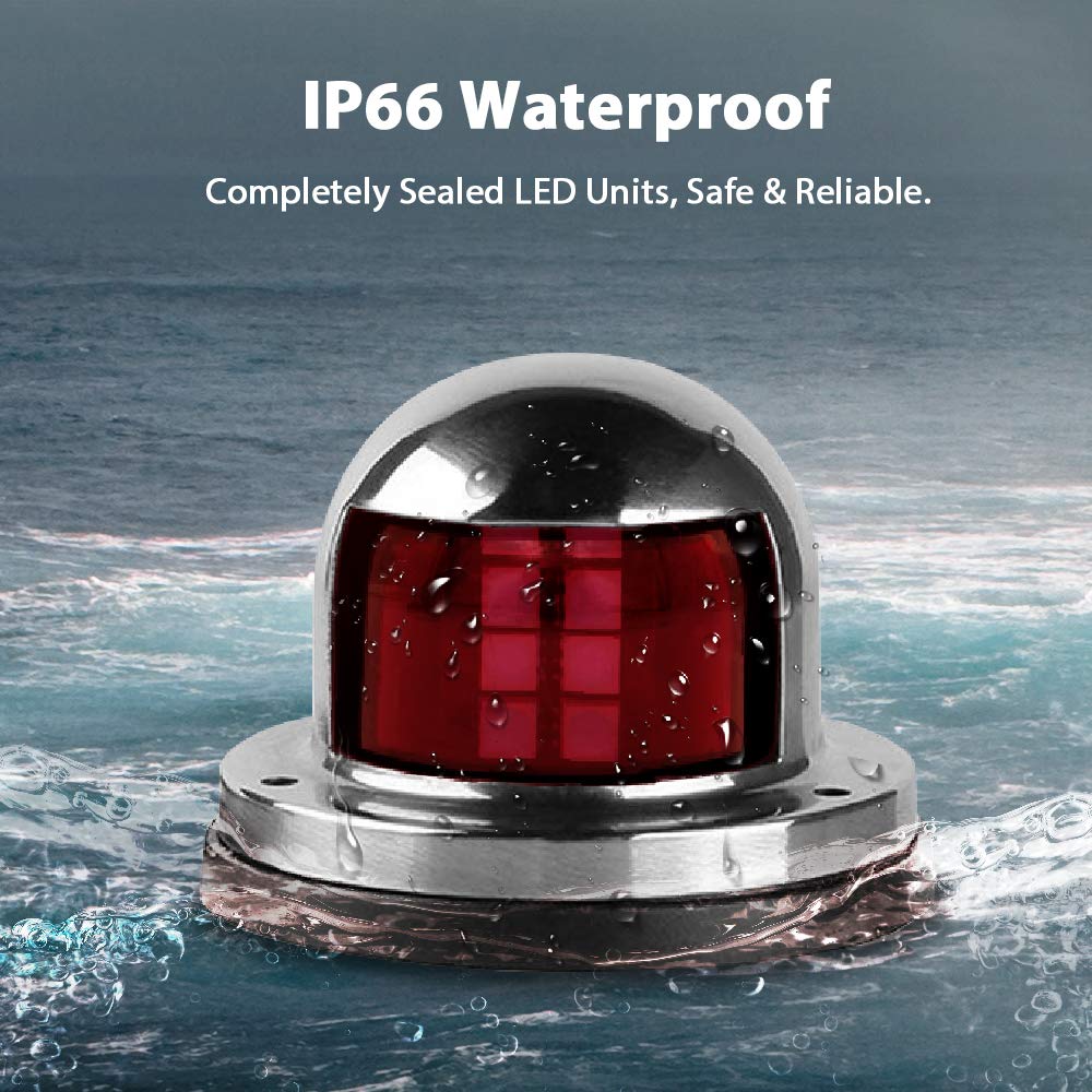 Acelane LED Navigation Lights - Red & Green Marine Signal Lights, 12V Stainless Steel, for Boating & Yachts (ACE-01)