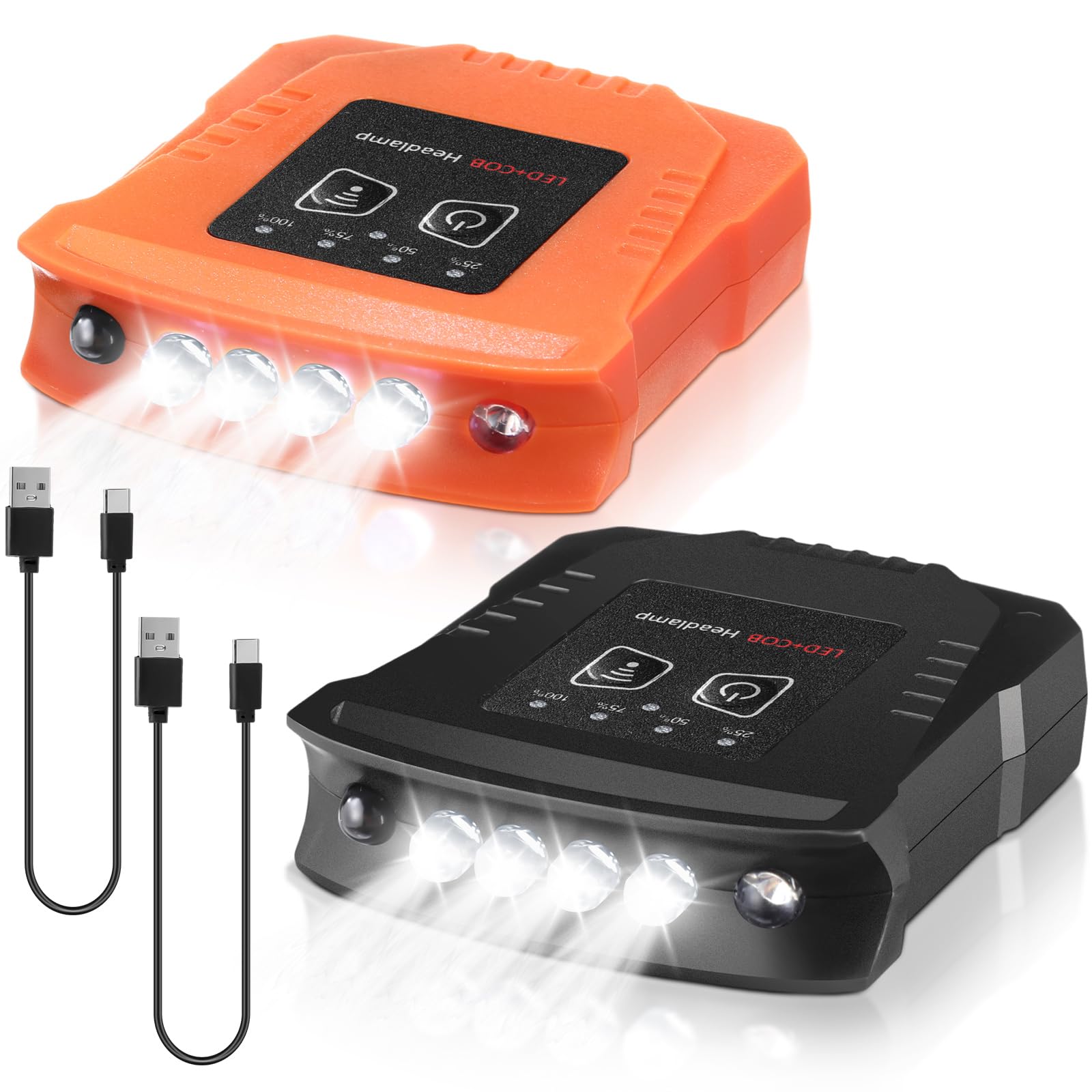 VIHOSE Rechargeable Hat Clip Light, LED Cap Light, Waterproof, Ultra Bright, Model ANB-VIHOSE-3065, Black & Orange