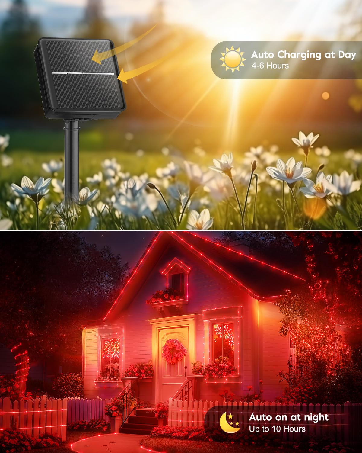 Brightown Solar Valentine String Lights Outdoor Waterproof, 2 Pack Total 78Ft 200 Led Solar Rope Lights With 8 Modes, Ip65 Water