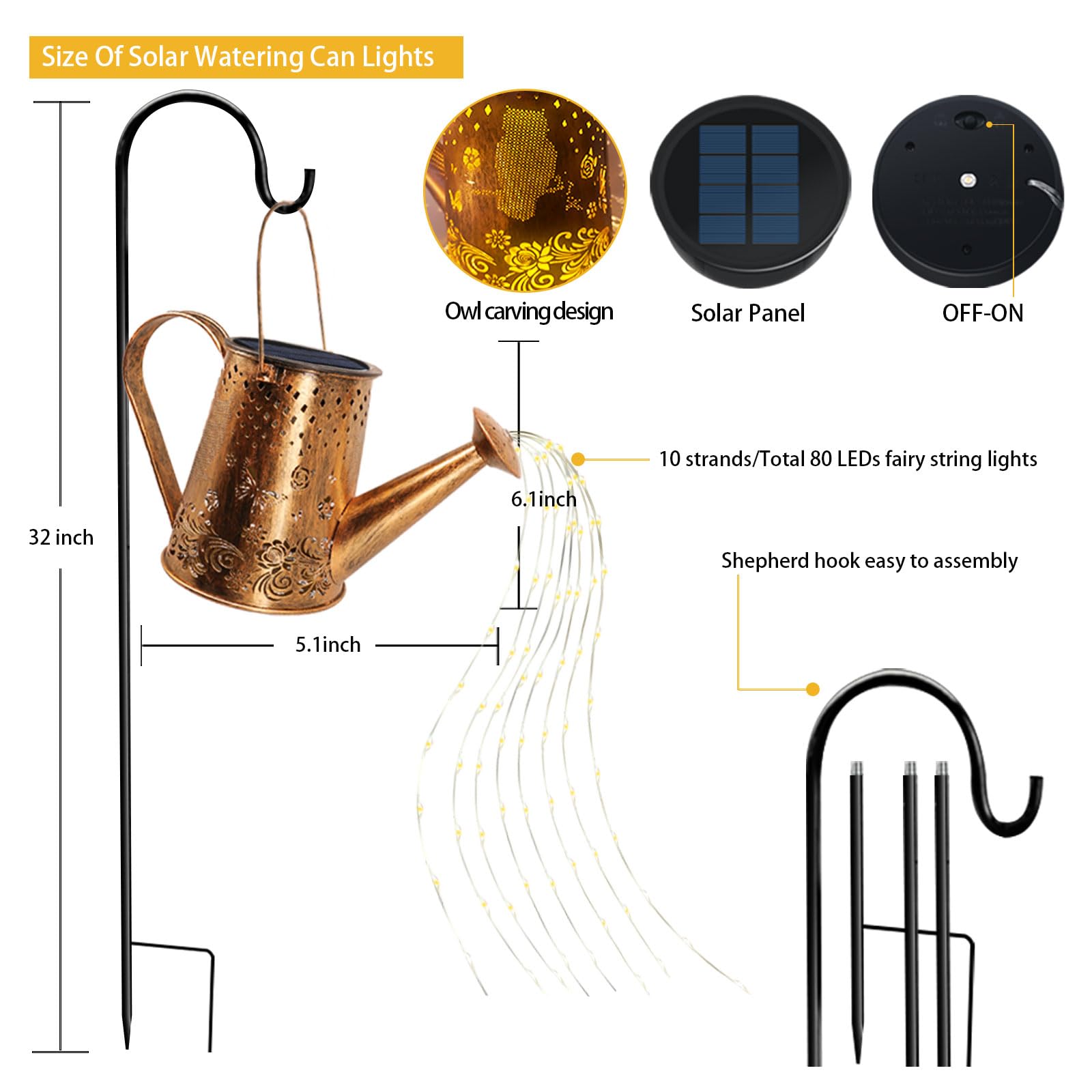 Solar Watering Can Lights, Unique Owl Gardening Gifts For Mom Women Grandma Birthday, Waterproof Large Hanging Solar Lantern For