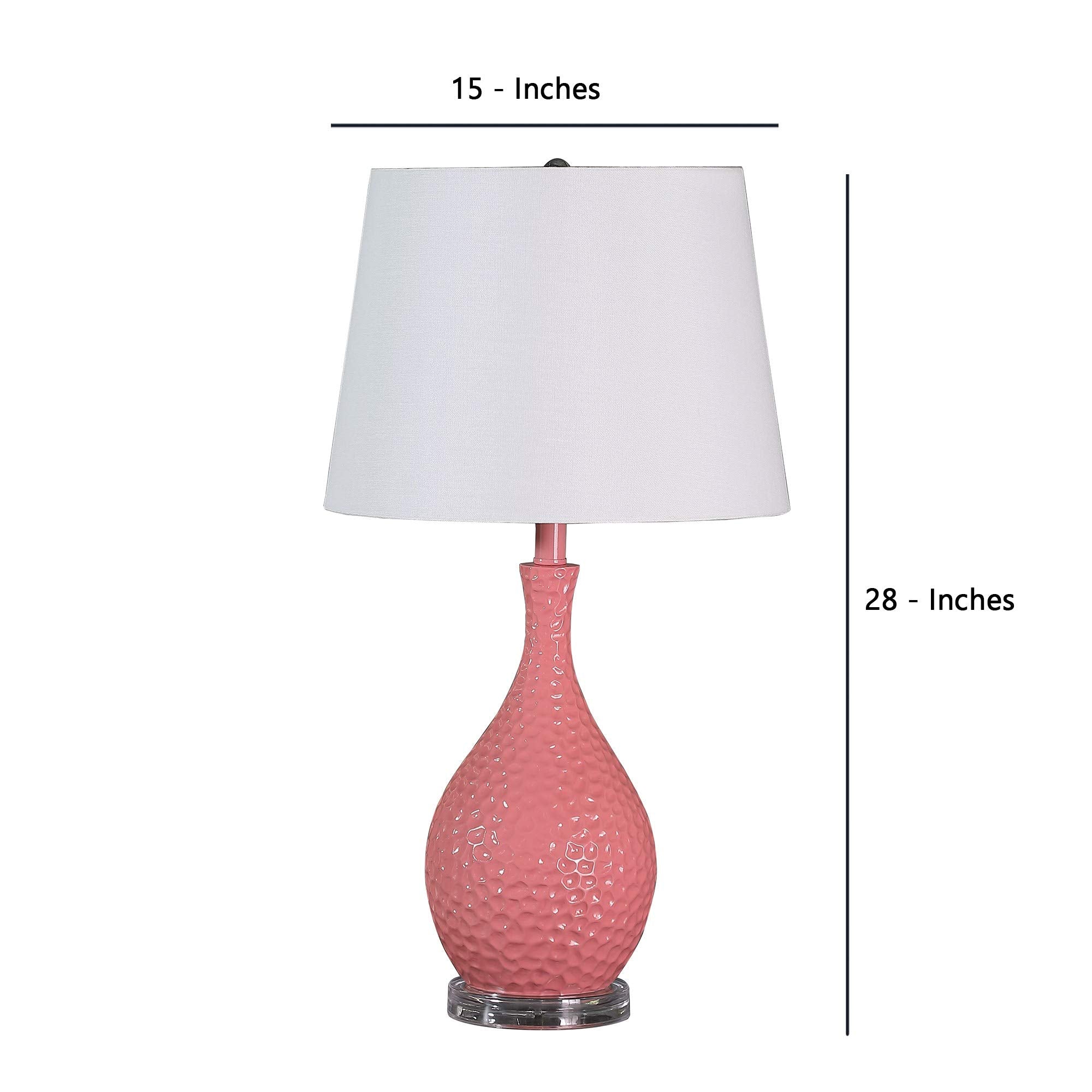 Benzara Metal Table Lamp, Hammered Pattern, Pink, Model BM233920