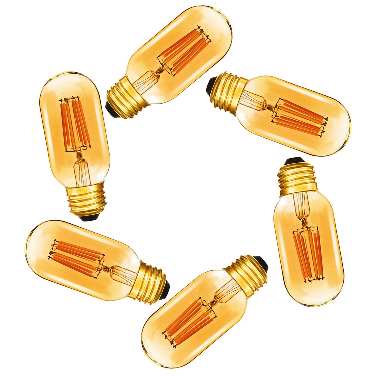 yfxrlight Dimmable 6W LED Edison Bulbs, 2200K Warm Light, E26 Base, 420LM, 6-Pack, Glass