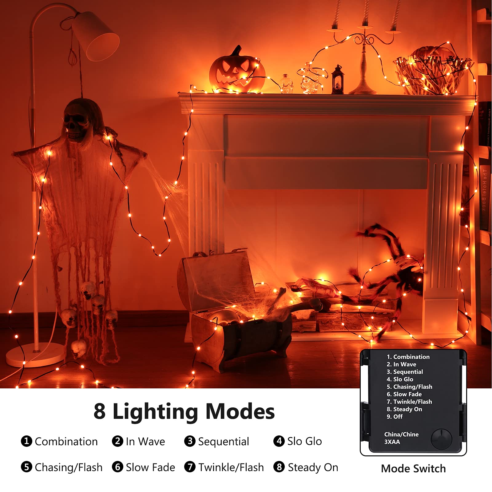 Brizled Orange Halloween Lights, 2 Pack 17.38Ft 50 Led Halloween Lights, 8 Modes Halloween String Lights With Timer, Waterproof
