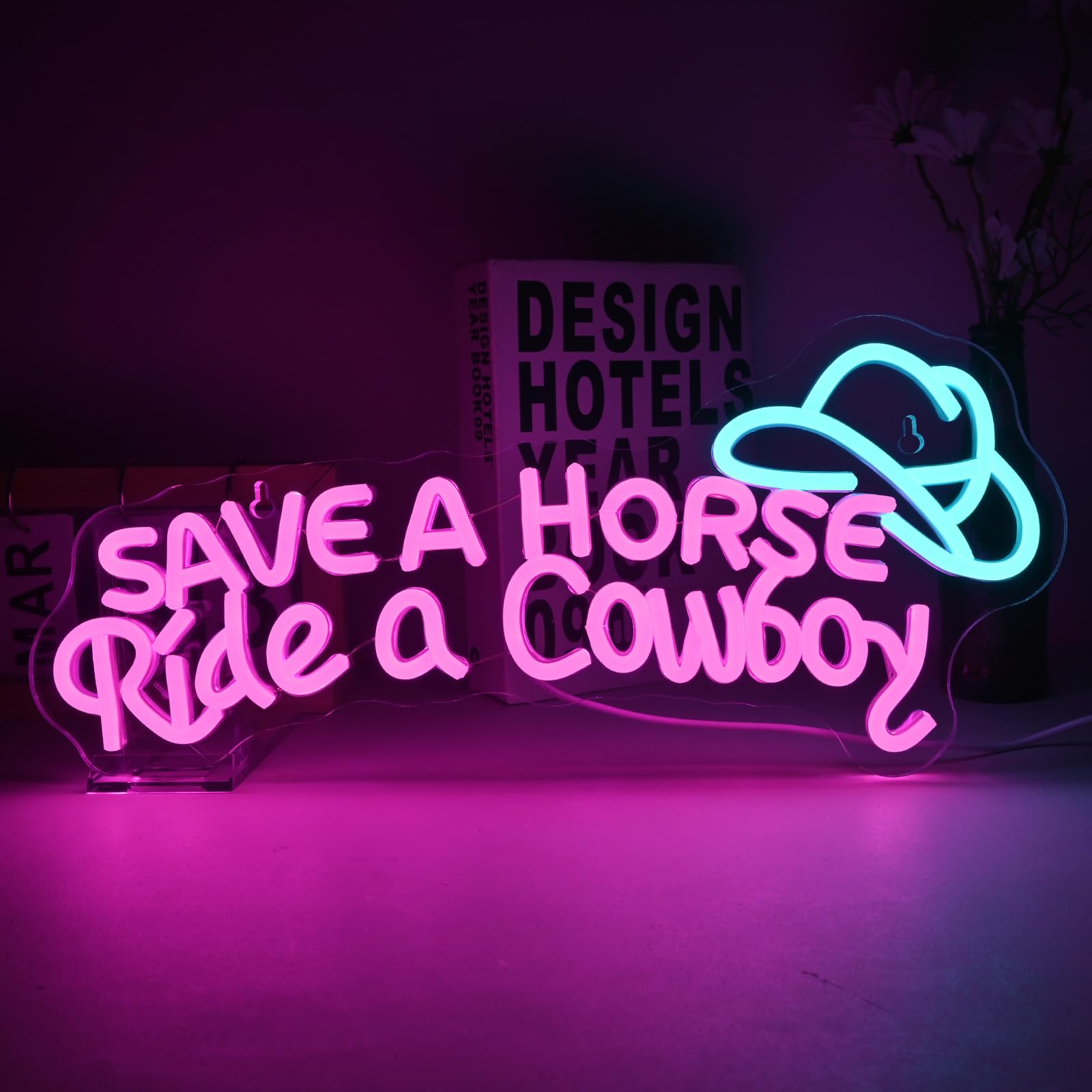 DREAMFORT LED Neon Sign - Save A Horse Ride A Cowboy, USB Powered, Adjustable Brightness, 42x18.5cm, Acrylic Wall Decor