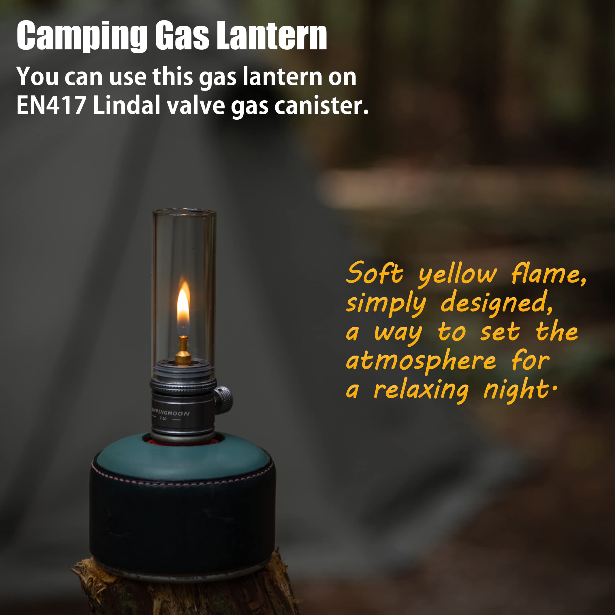 CAMPINGMOON Gas Candle Lantern - EN417 Valve, Glass, US-T-1, Silver