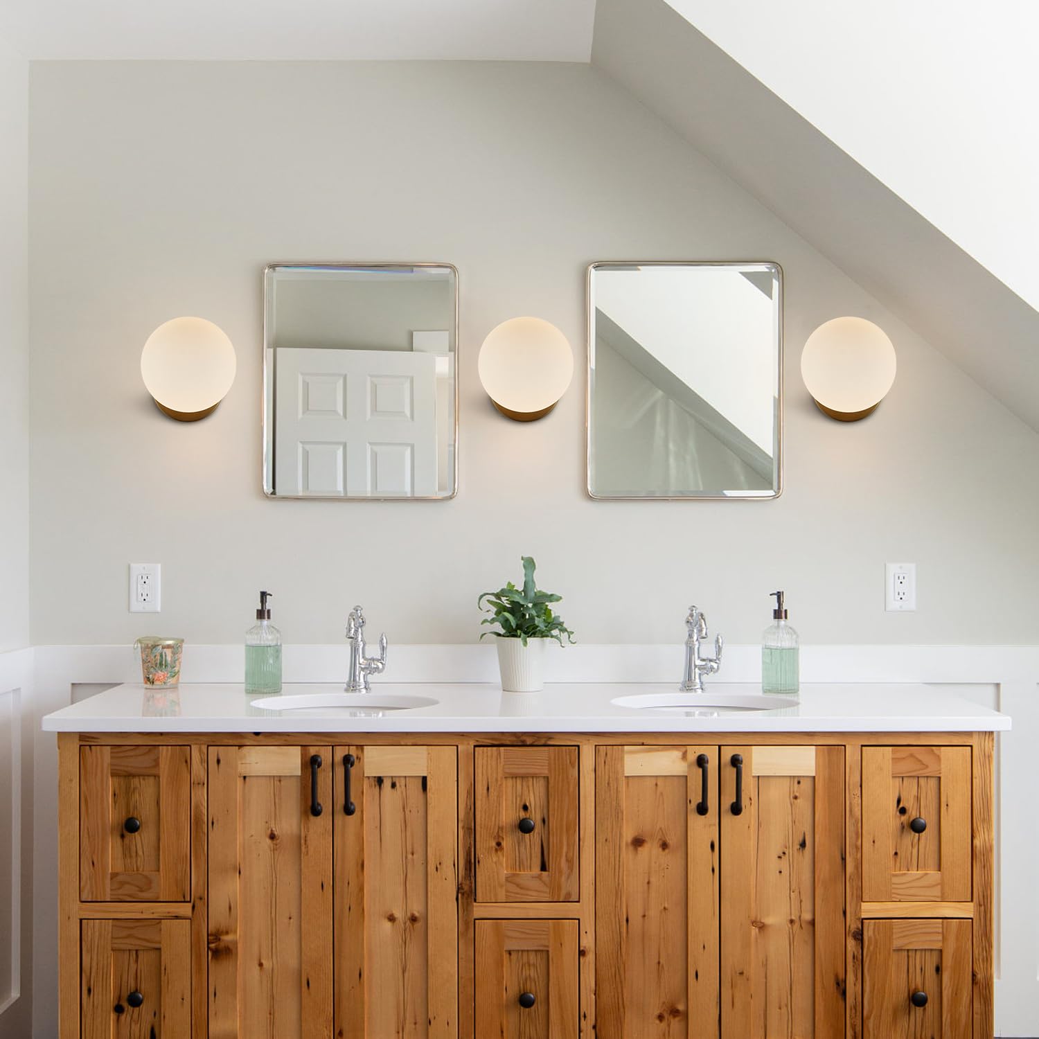 Bokt Mid Century Modern Gold Wall Sconce Lighting Fixture Small Milky Glass Globe Indoor Wall Lamp Brushed Brass Bathroom Wall Mounted Sconce 1-Light Vintage Wall Light (5.9”)