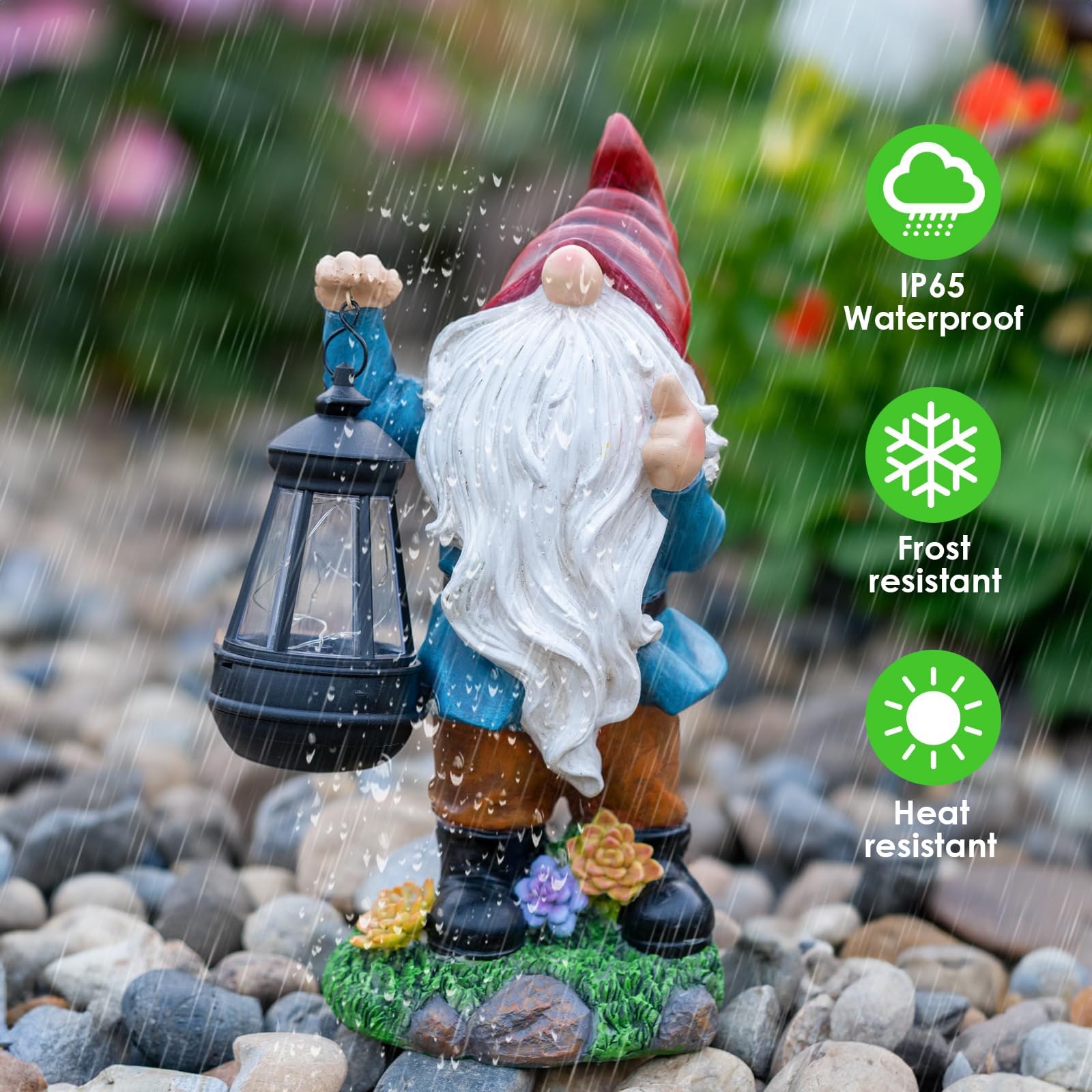 Candieslife Solar Garden Statue Lights Gnome Figurine With Solar Lantern, Outdoor Garden Succulent Ornaments Waterproof Christma