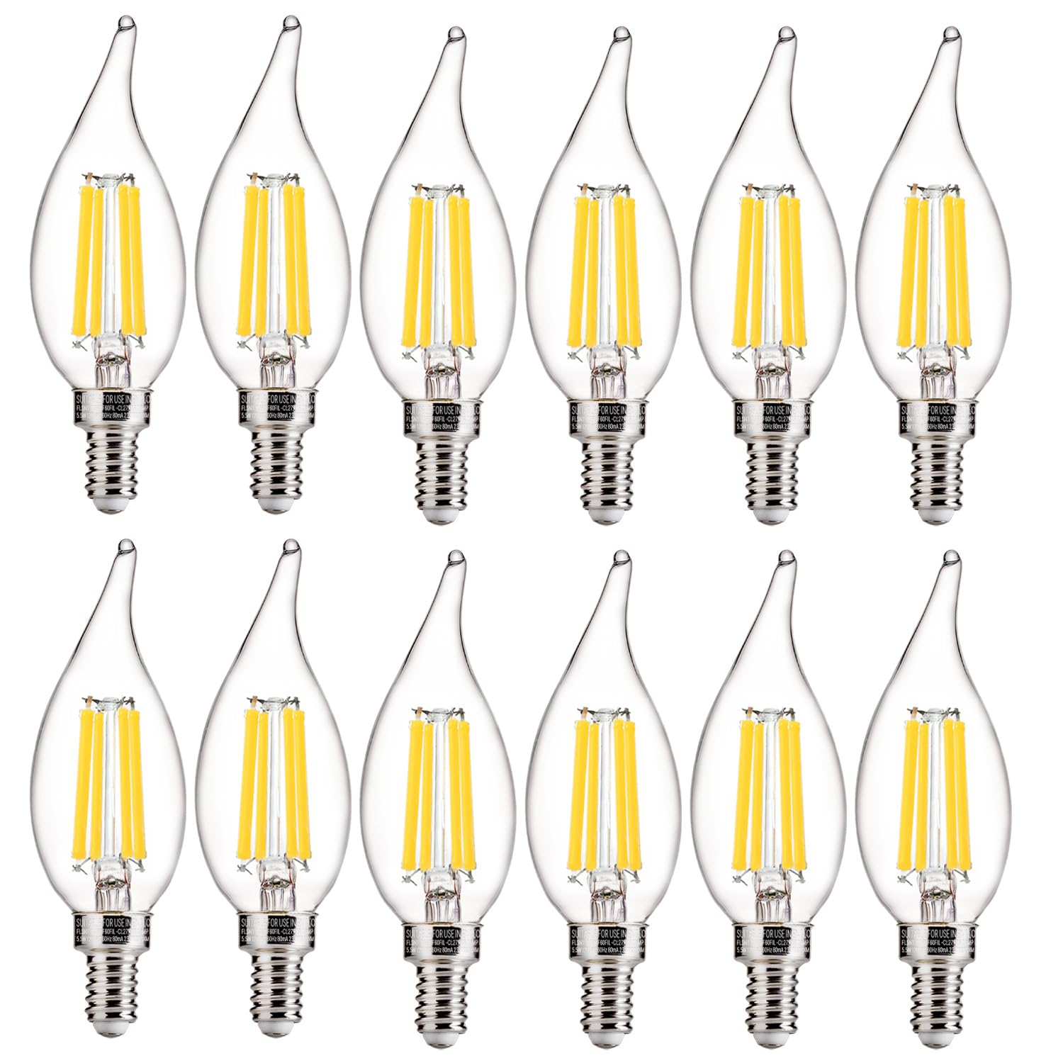 Flsnt Led Candelabra Light Bulbs, Ca11 E12 Chandelier Led Light Bulbs 100W Equivalent, 5000K Daylight, 800Lm, 5.5W, Cri 82+, Ac 