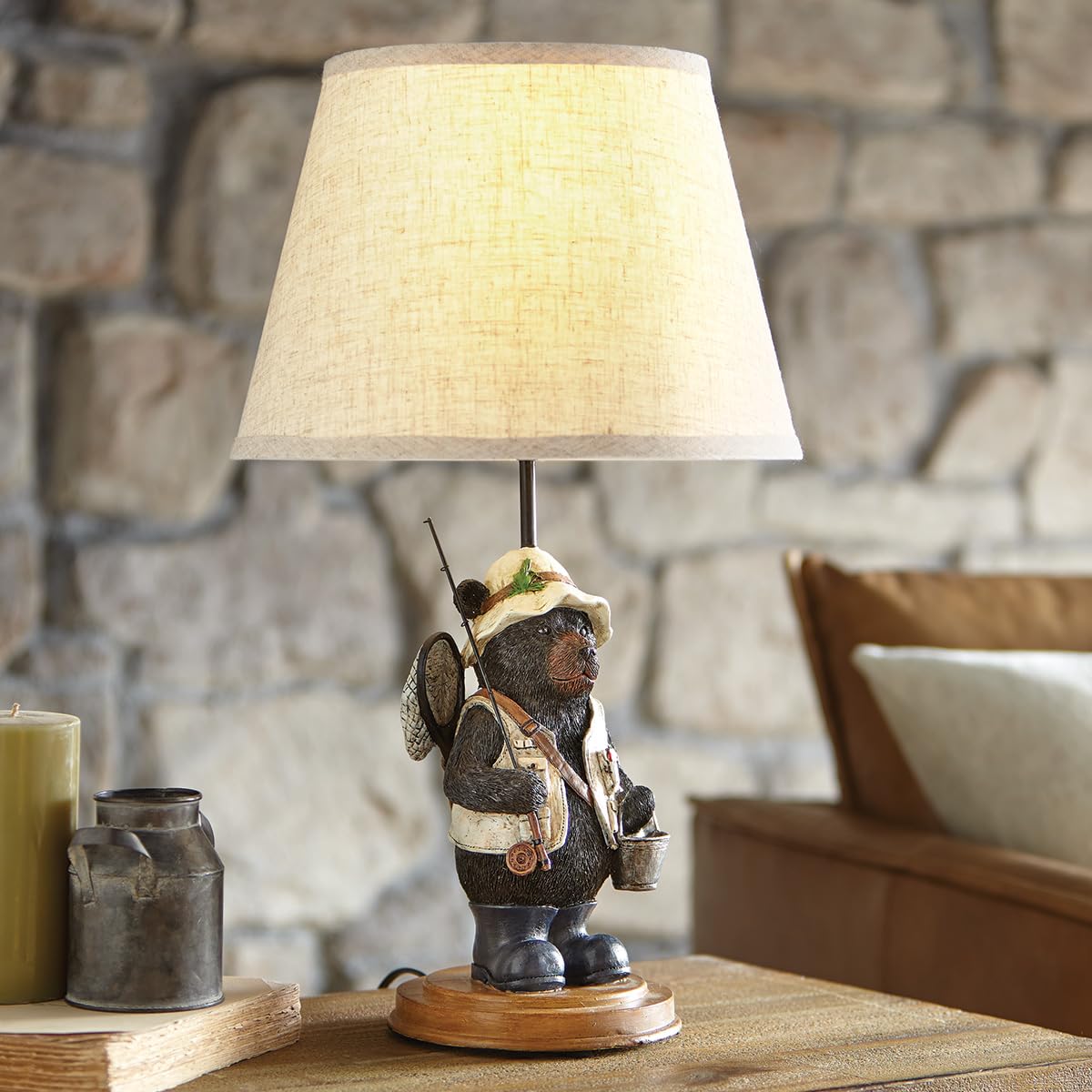 Black Forest D?or - Fisherman Bear Accent Lamp for Cabin, Living Room, Nightstand, Desk - Vintage Rustic Home D?or - 23'' x 13.2