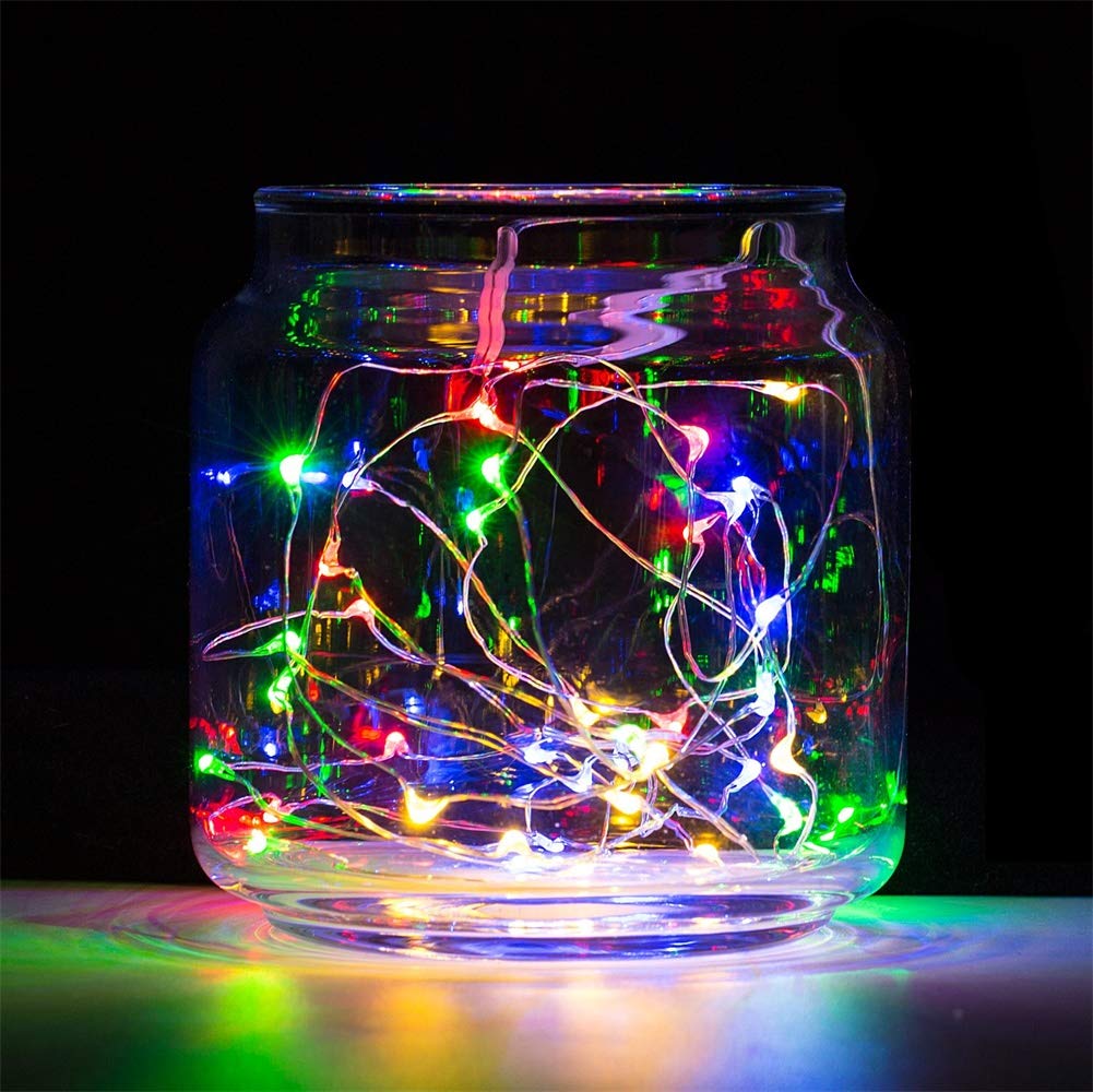 Yalilong With Timer Function Battery Operated Dewdrop Led Lights,Mini Fairy Lights For Home Parties Christmas/Halloween Holiday Decoration,6 Hours On/18 Hours Off,30 Leds,10 Feet (Multi Color, 2)