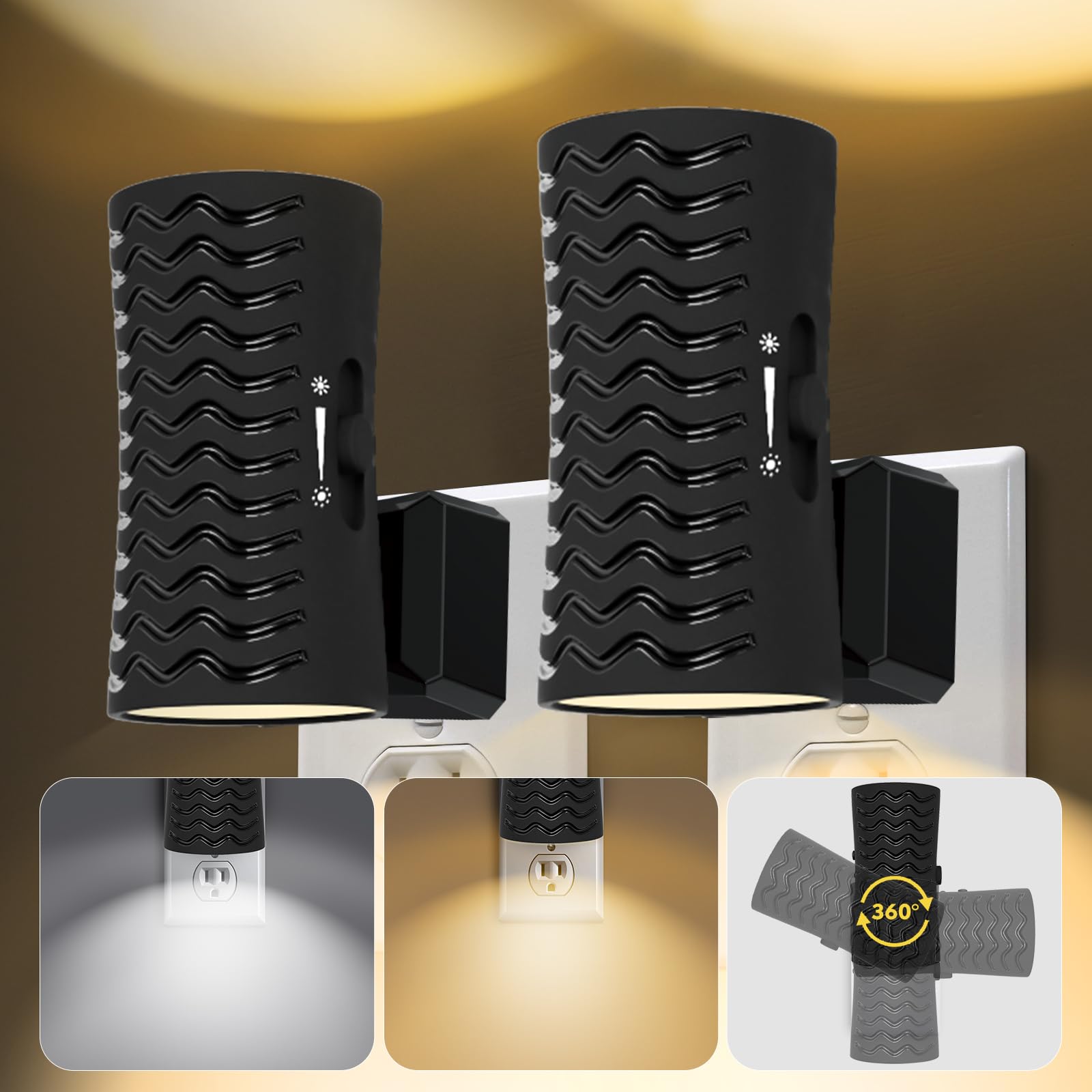 Night Lights Plug into Wall, 360 Rotatable Plug in Night Light with Light Sensor, 3000K/5000K Light Switch, 0-100LM Adjustable B