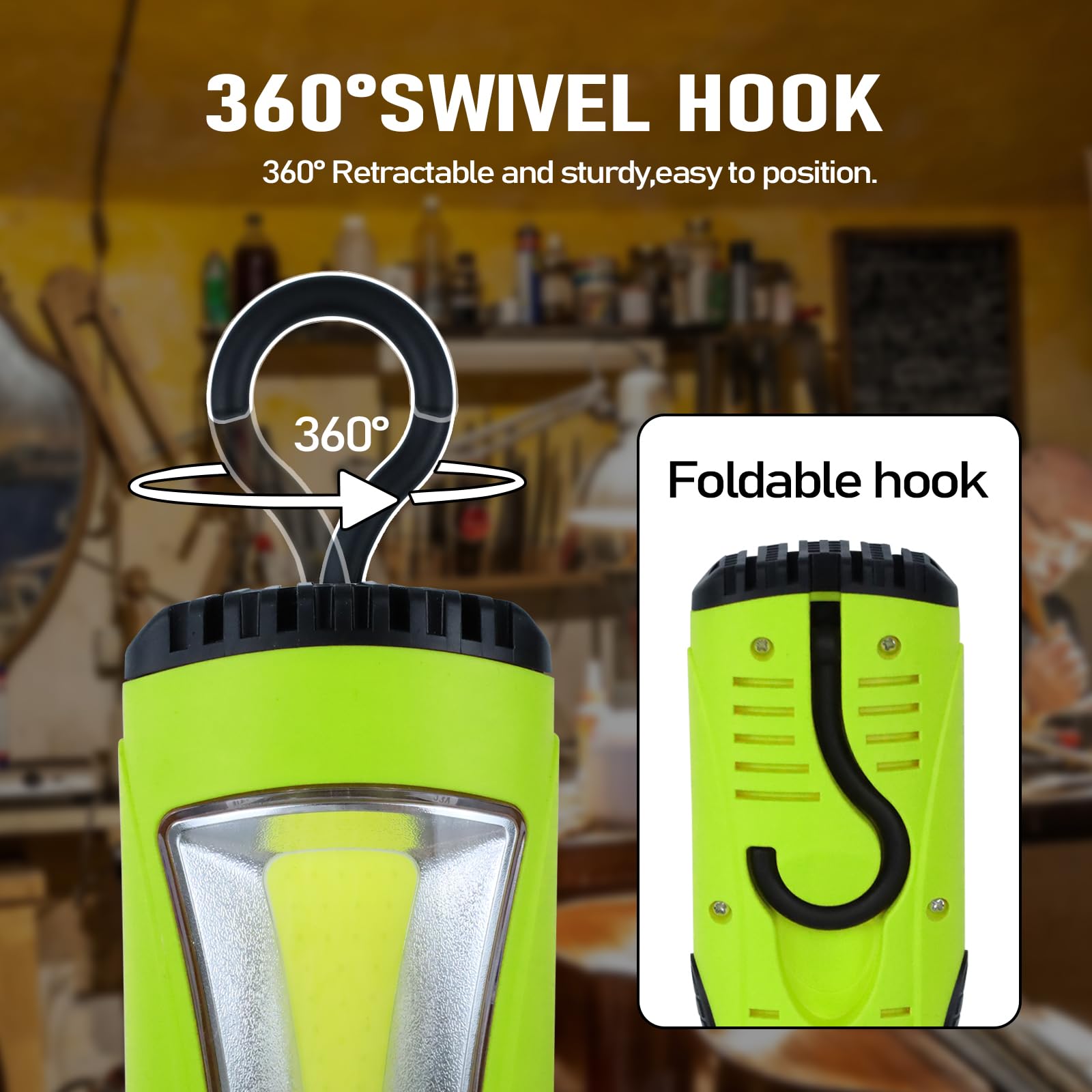 Ep 25 Ft Led Work Light, 1200 Lumen Cob Led Trouble Light - 16 Gauge Sjtw Indoor Outdoor Extension Cord, Handheld, Magnetic Base, Rotatable Hanging Hook - Green