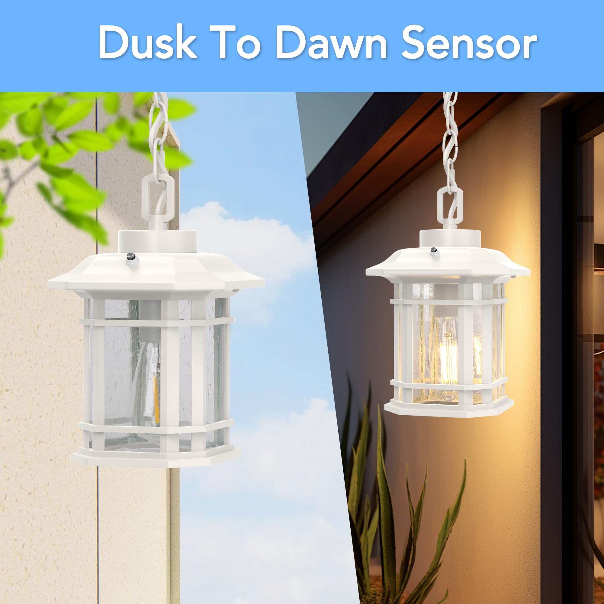 Wihtu Dusk To Dawn Outdoor Pendant Lights For Porch,Anti-Rust Aluminum Exterior Hanging Light Fixture, Farmhouse Chandelier Ceil