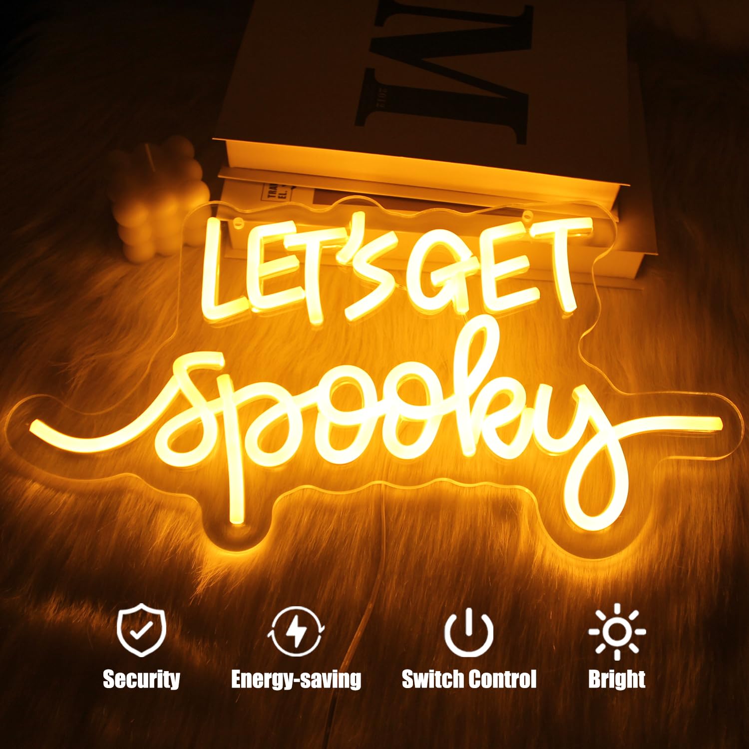 CKTBLEY Neon Sign - Spooky Halloween Quote LED Light - Acrylic - Orange - 16.5inx8.8in - Model CC-Spooky
