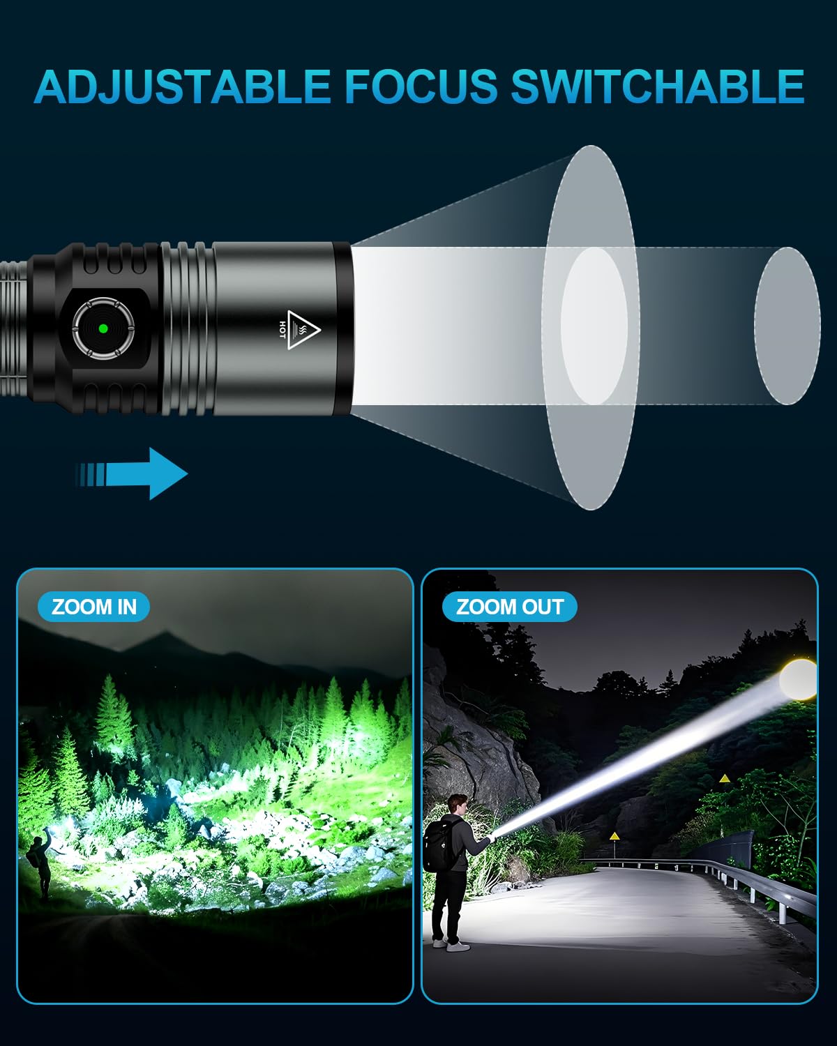 VOLISABER Flashlight Rechargeable 1500 High Lumens with Ignition Lens, LED Super Bright Zoomable Flash Light, 5 Modes Waterproof