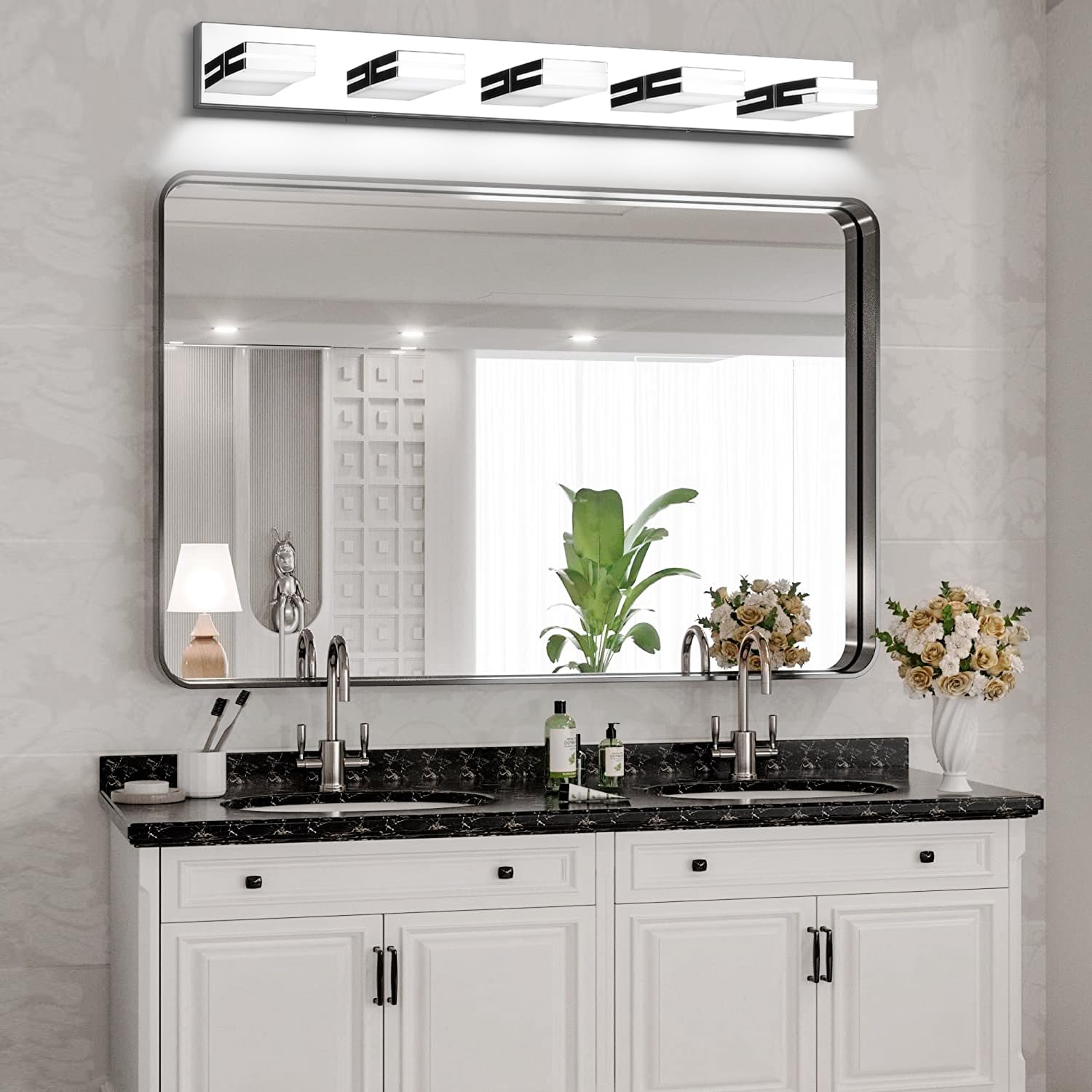 SineRise LED Bathroom Vanity Light Fixture, 5-Light, 40-Inch, Chrome, Model 9553E, Cool White 6000K, Non-dimmable
