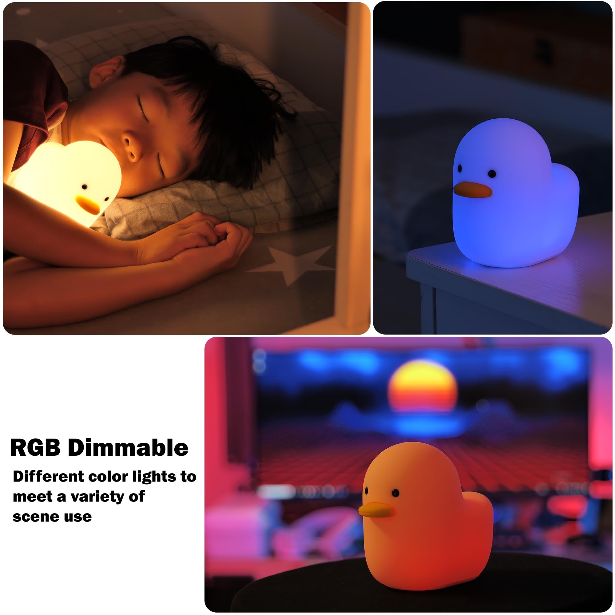 Uneede Voice Control Led Benson Night Light, Cute Duck Animal Silicone Nursery Night Light Rechargeable Table Lamp Bedside Lamp With Touch Sensor For Baby Girls Women Bedrooms, Living Room