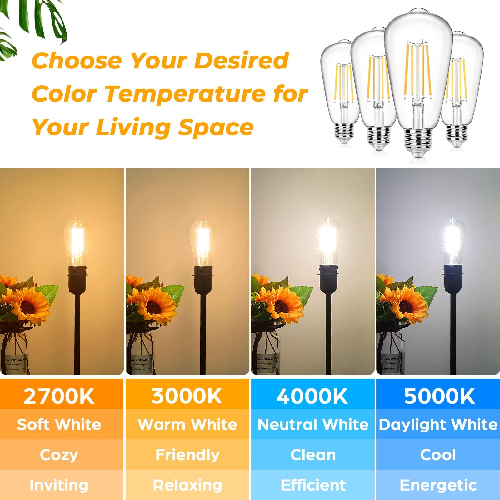 24-Pack Vintage E26 Led Edison Bulbs 100W Equivalent 1400Lm High Brightness 8W St58 Led Filament Light Bulbs 5000K Daylight White Medium Base Cri90+ Antique Clear Glass For Home Kitchen, Non-Dimmable