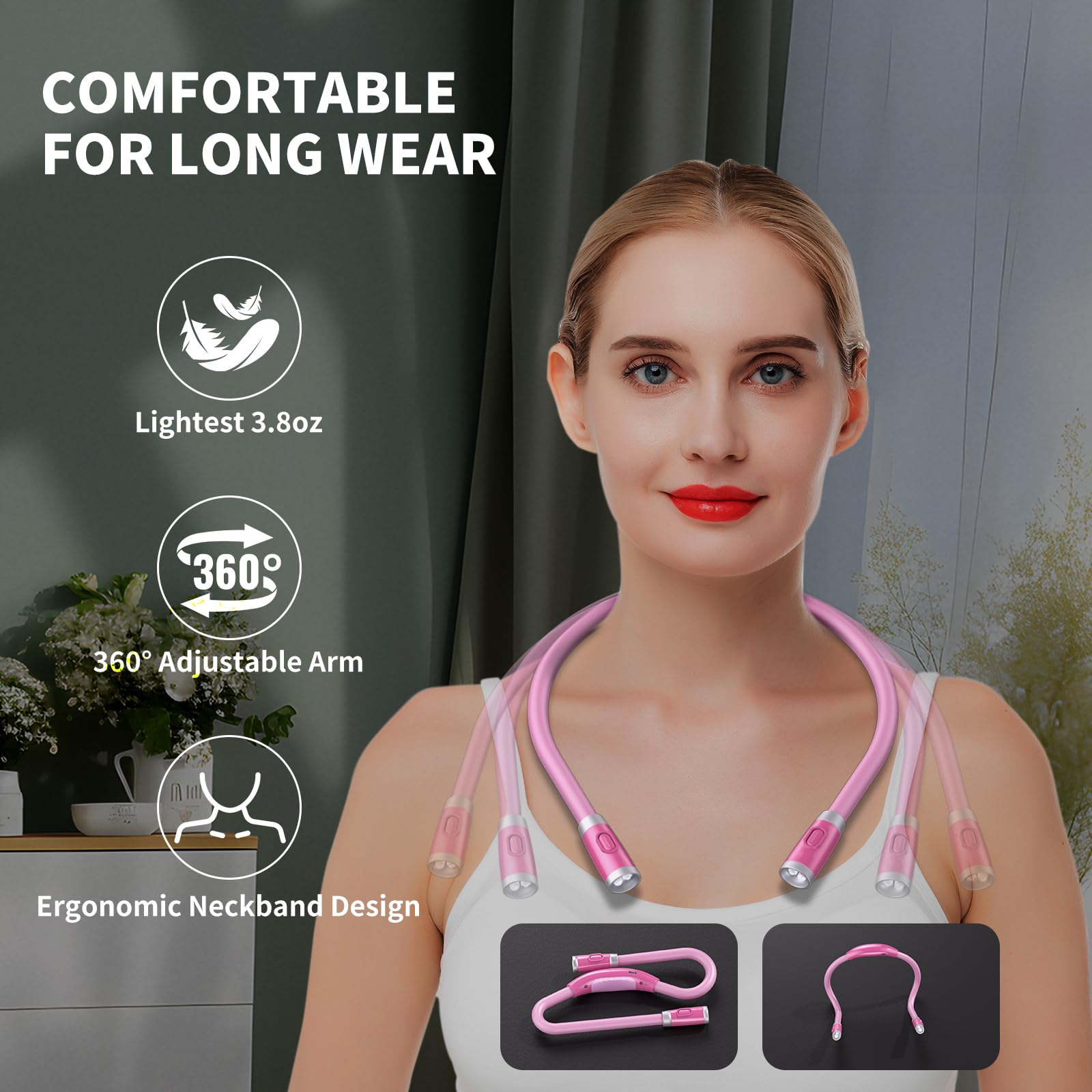 Luxjet Neck Reading Light & Book Light For Reading In Bed - Hands Free, 6 Brightness Levels, 360 Flexible Arms, 80-Hour Recharge