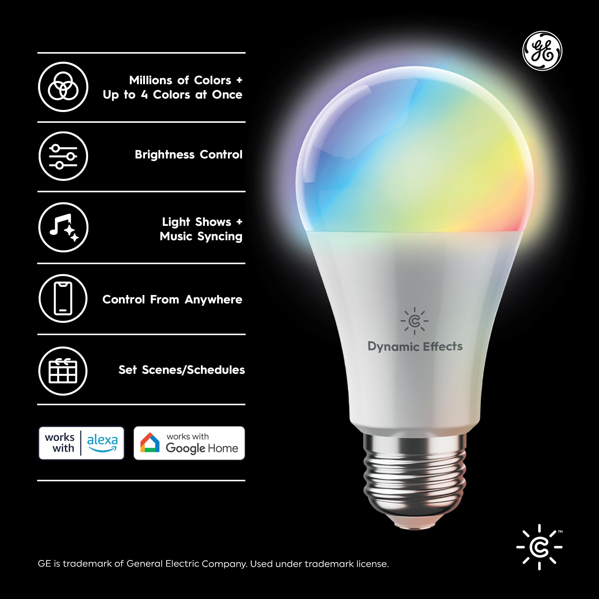 Cync A19 LED Smart Light Bulbs, Multicolor, Bluetooth & WiFi, Music Sync, 2 Pack, Model CLEDA199CDEN, Plastic