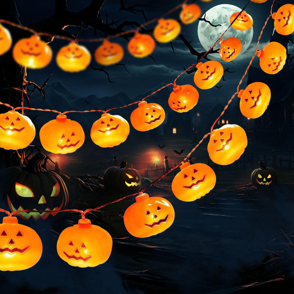 AXIIJGL Halloween Decorations 20LED 10FT 9.8FT Pumpkin String Lights Batteries Operated Battery String Lights Outdoor Indoor 3D 