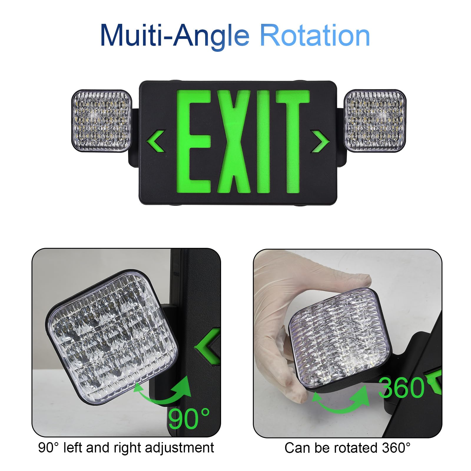 Tanlux Black Housing Exit Sign With Emergency Lights, Led Emergency Exit Light With Battery Backup, Ul Listed, Commercial Emerge