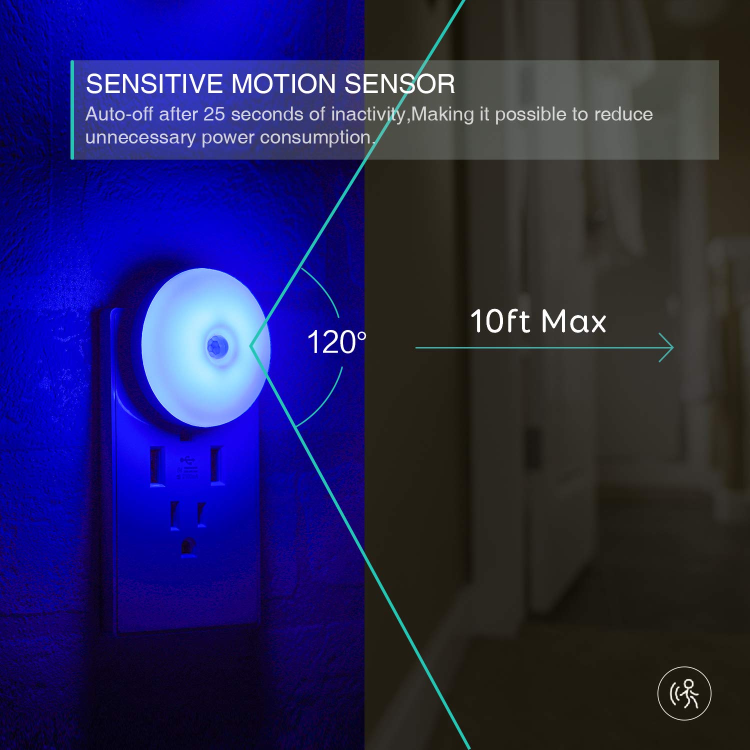 Mycozylite Motion Sensor Night Light, Blue Night Light Plug Into Wall, Led Night Light Motion Sensing, Energy Efficient, Slim, N