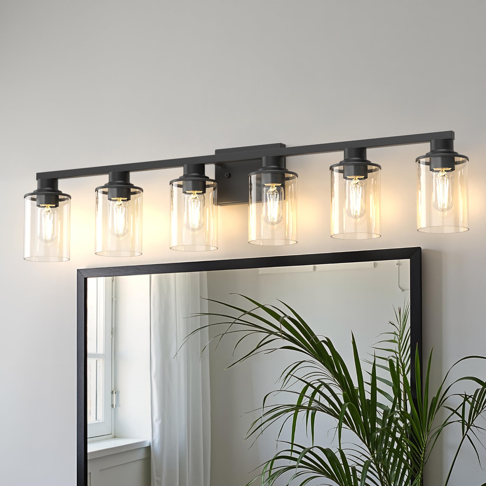 Doresshop Bathroom Light Fixtures  6-Light Matte Black Bathroom Lighting Fixtures Over Mirror With Clear Glass Shade  Vanity Lights For Hallway Living Room Bedroom