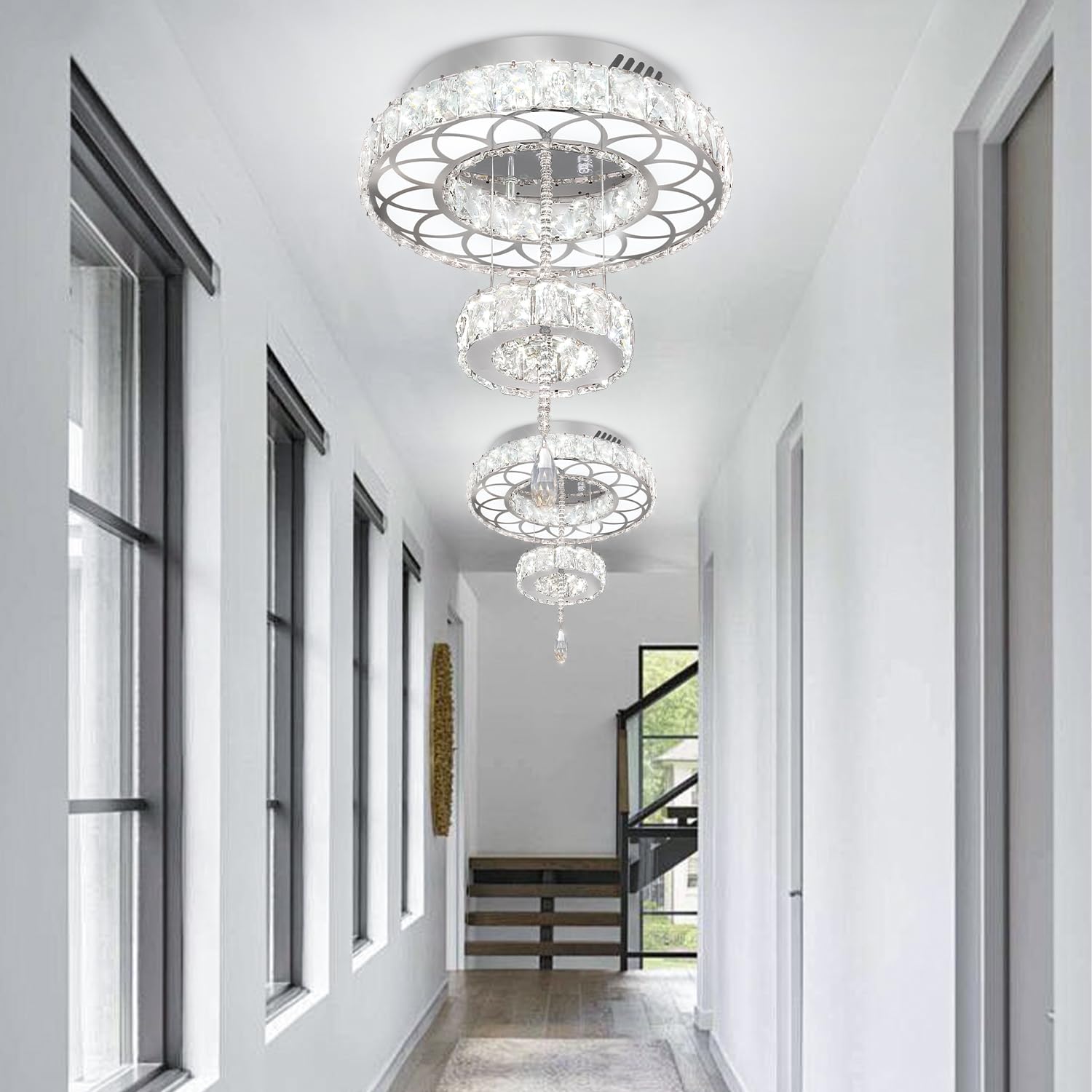 Flashing God Dia 12'' Crystal Mini Chandelier Crystal Silver Ceiling Light Fixtures Led Flush Mount Ceiling Light For Living Roo