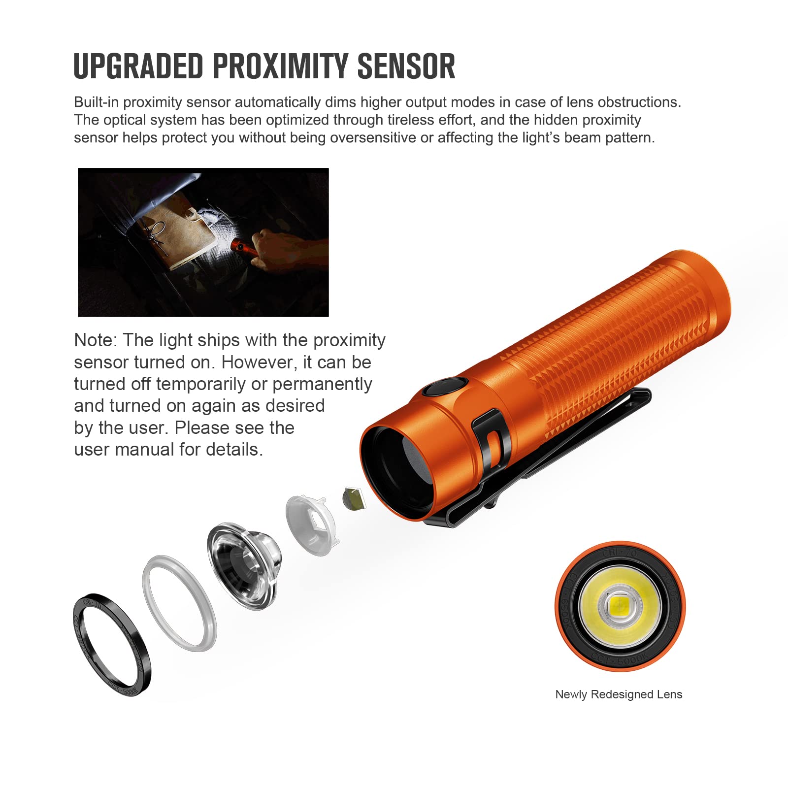 Olight Baton3 Pro Max Flashlight, Rechargeable Compact Edc With Safety Proximity Sensor, 2500 Led High Lumens, Suitable For Camp