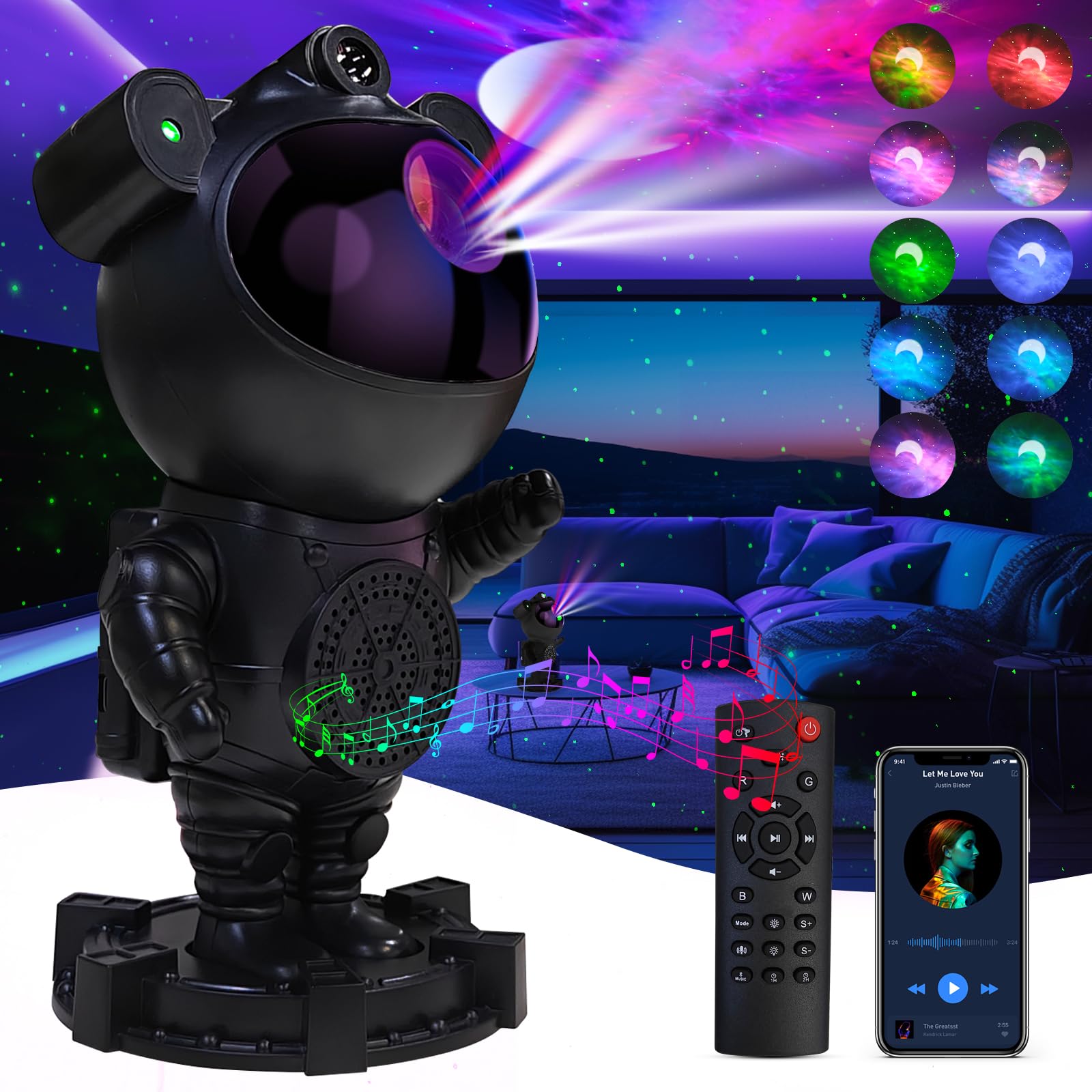 Star Projector Astronaut Galaxy Projector - Bluetooth Speaker, White Noise,Moon Nebula Night Light for Bedroom, 360? Adjustable,