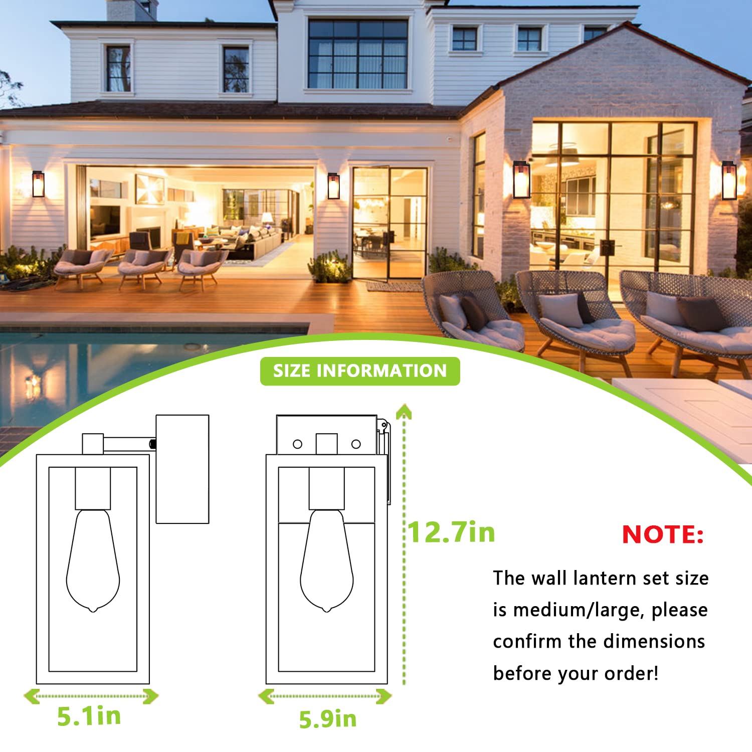 Outdoor Lights With Gfci Outlet, Wall Lantern Porch Light Fixtures Exterior Waterproof Wall Sconce, Clear Glass, Black Wall Ligh