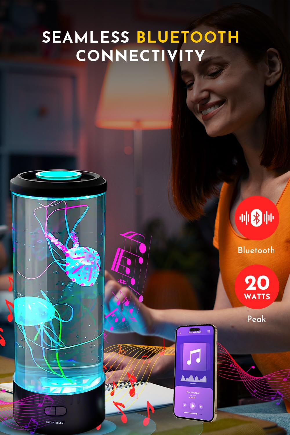Brewish Jellyfish Lamp With 20W Bluetooth Speaker, 16 Color Changing Mood Lamp, 5 Modes Aquarium Night Light For Kids, Birthday,