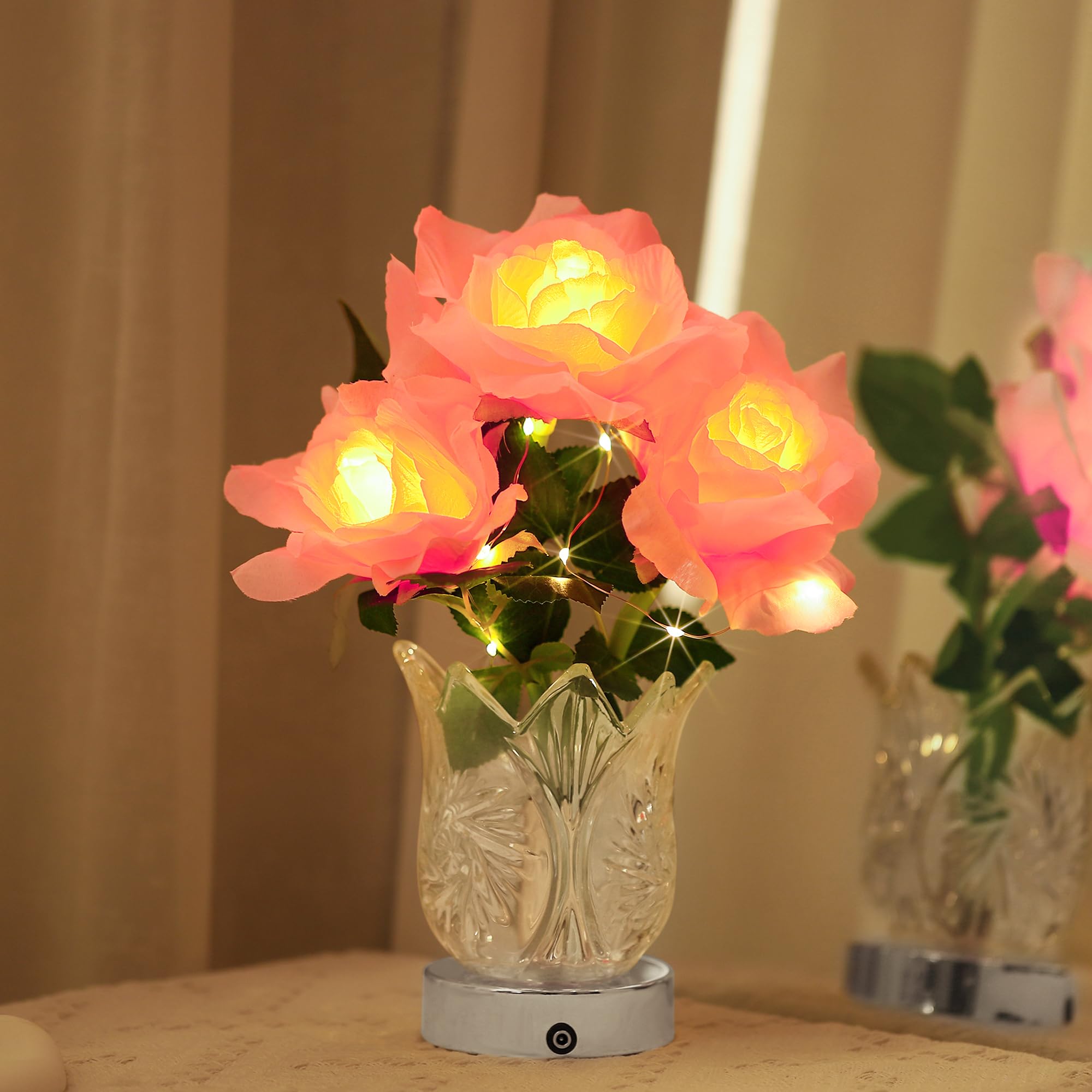 Artificial Pink Rose LED Lamp for Womens Gifts, Pink Rose Night Light for Relaxation and Serenity, Womens Mom Wife Friends Mom D