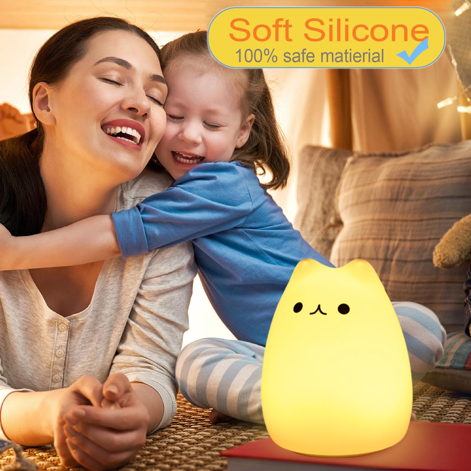 SMOORITA Cat Lamp - Cute Kitty Night Light with Remote Control, Rechargeable for Kids, Model SMOO-V1, Perfect Christmas Gift