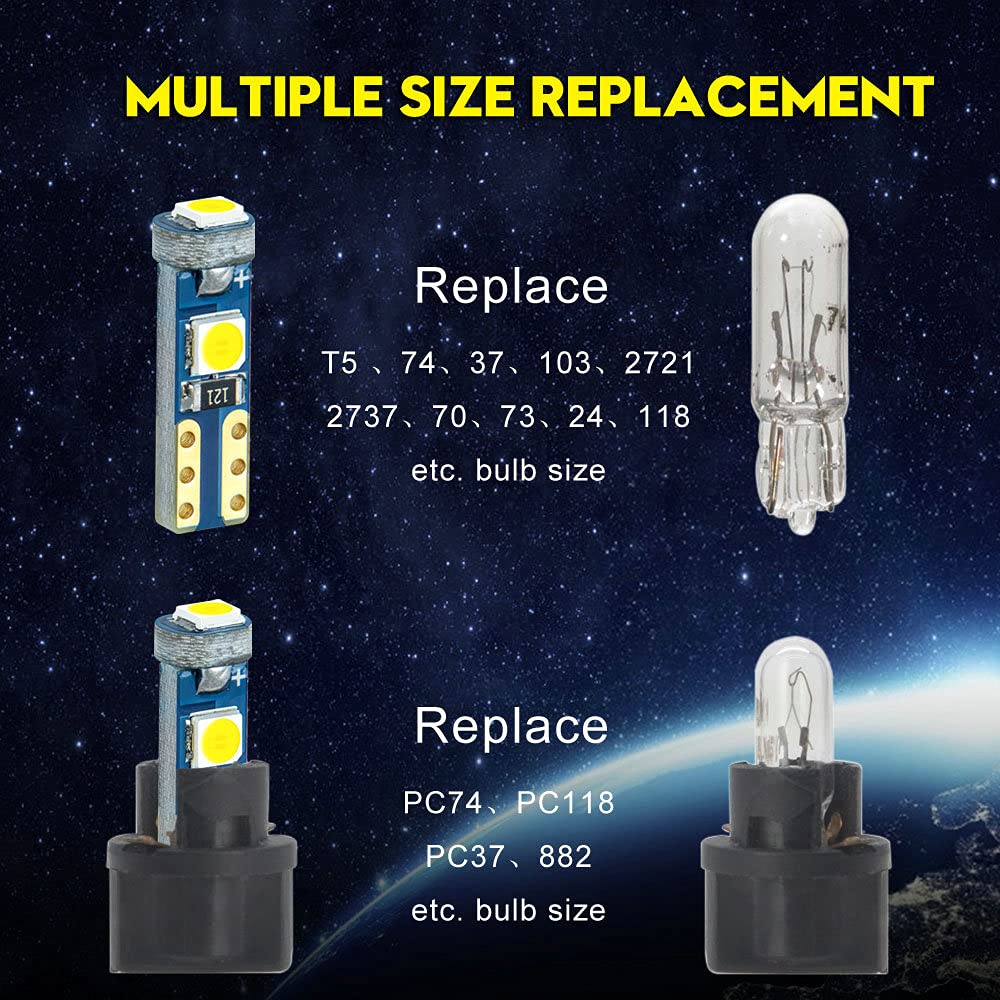 Dodofun White T5 37 74 Led Bulb With Twist Lock Socket Pc74 Pc37 Dashboard Instrument Panel Gauge Cluster Light Pack Of 10