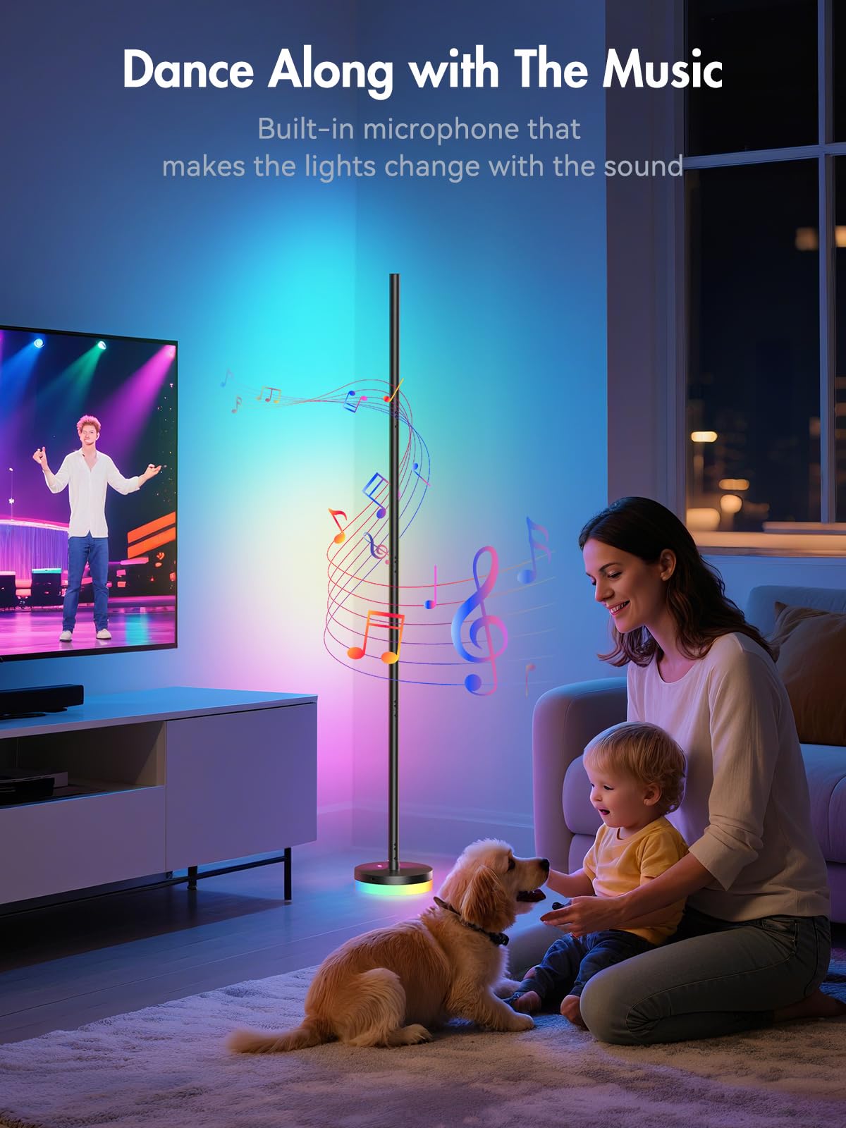 OIYN Corner Floor Lamp, RGBICW LED Corner Lamp with 1300lm Smart Modern Floor Lamp,App & Remote Control,Music Sync,Color Changin