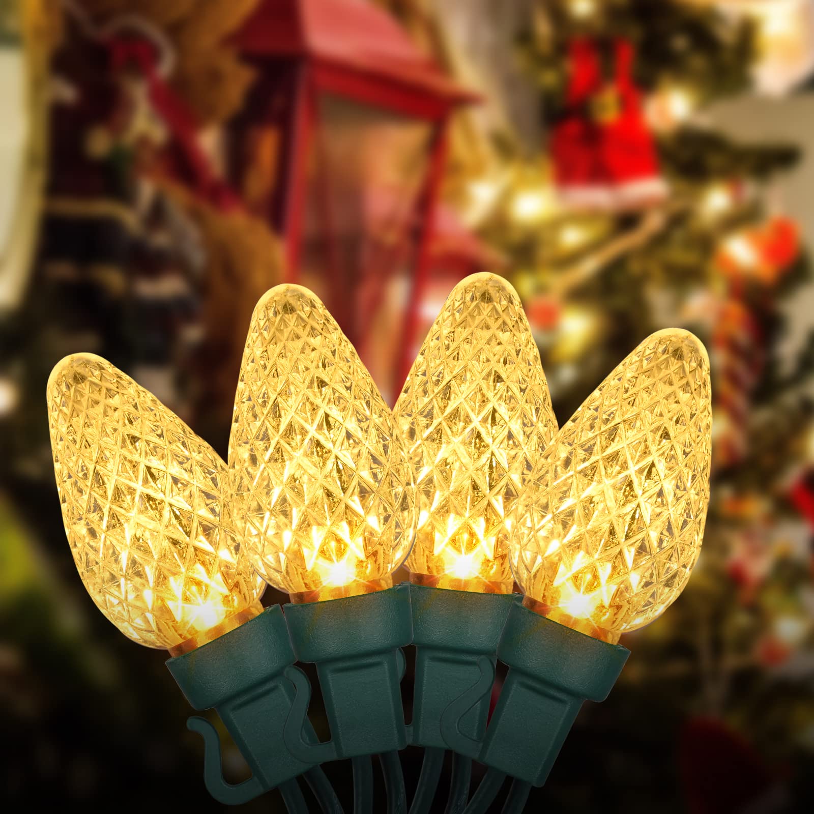 DEWENWILS C7 Warm White Christmas Lights, 33.3ft 50 LED String Lights Waterproof, Indoor/Outdoor Decorations for Xmas Tree, Pati