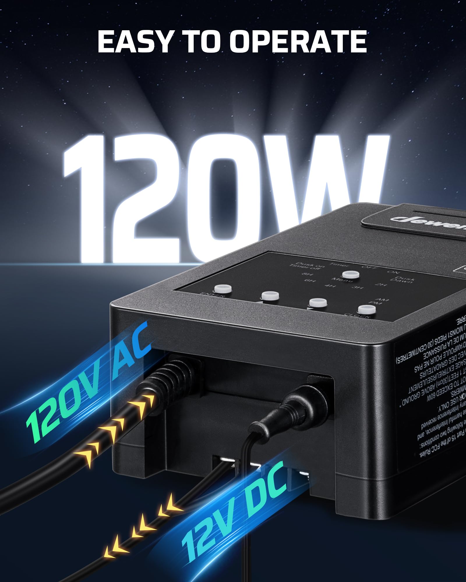 Dewenwils 120W Low Voltage Landscape Transformer With Remote Control, 120V Ac To 12V Dc, Low Voltage Transformers With Photocell