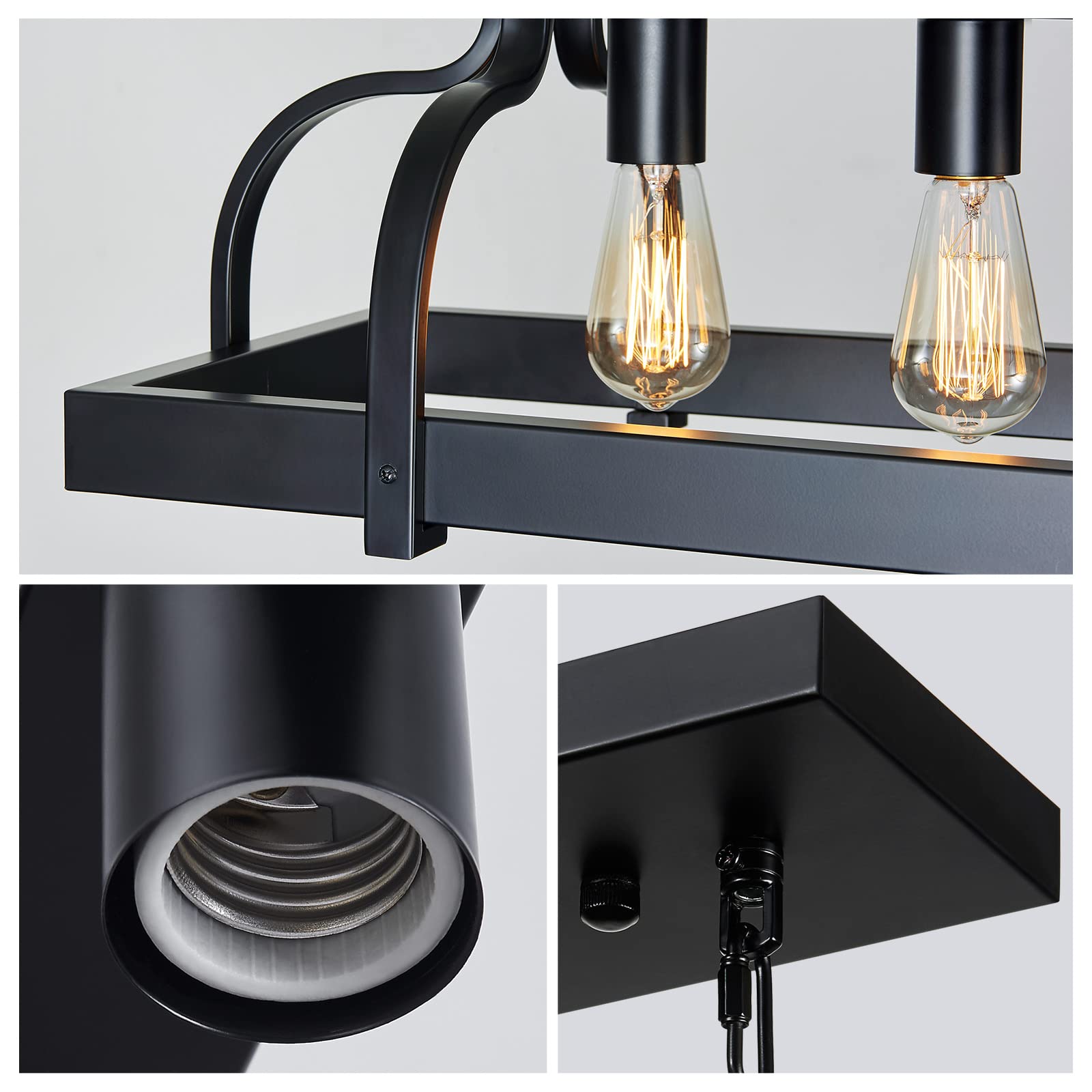 WUZUPS 6-Light Metal Chandelier Pendant Lighting - Rustic Black Farmhouse Fixture for Kitchen Island, H 9.8" L 40.6" W 11.8"