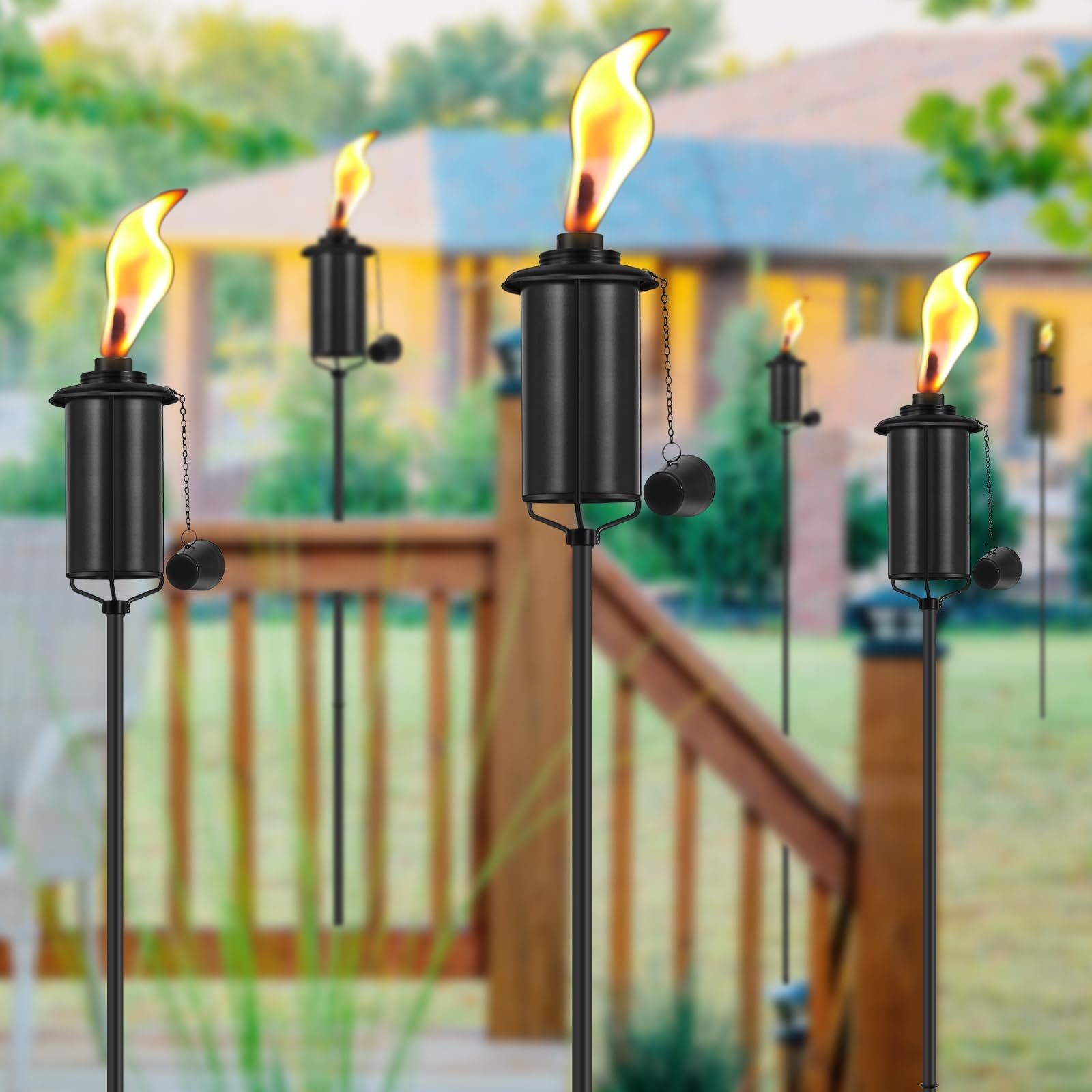 Fan-Torches 4 Pack Metal Garden Torches, 59-Inch Citronella Outdoor Decor For Patio & Parties
