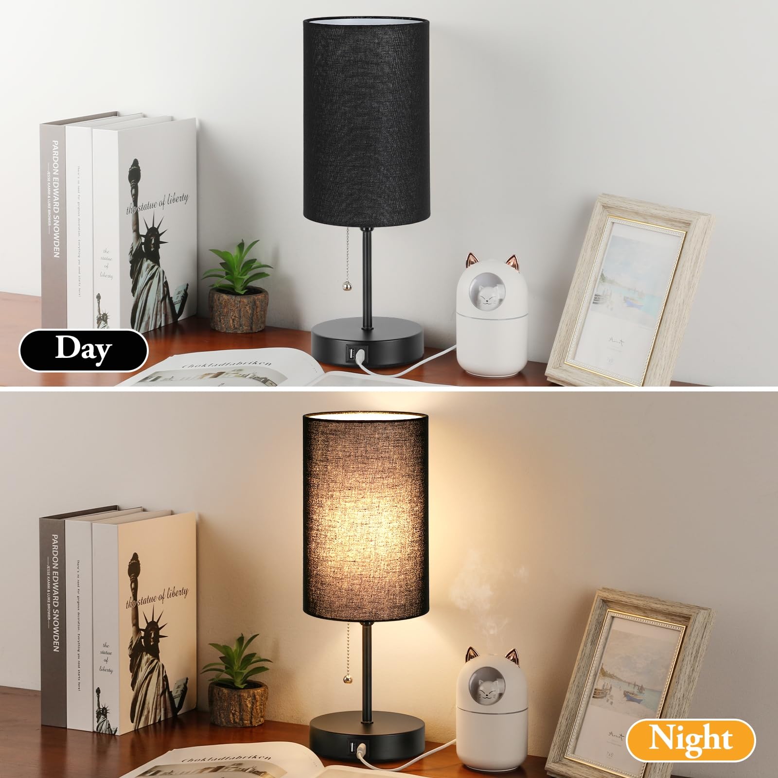 Set Of 2 Table Lamps With 2 Usb Ports, Bedside Lamps For Bedrooms, Modern Nightstand Lamps With Pull Chain, Minimalist Desk Lamp