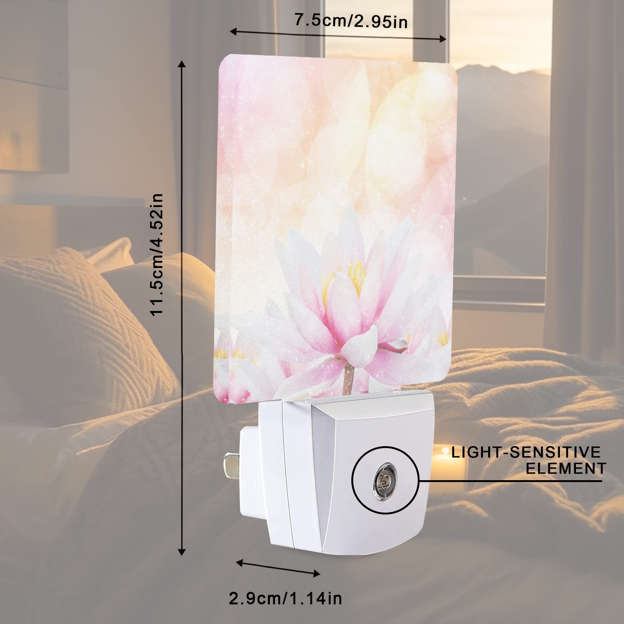 Smoaffly LED Night Light - Pink Water Lily Lotus, Auto Sensor Dusk-to-Dawn Lamp for Nursery, Model XD-FXYD-LST12