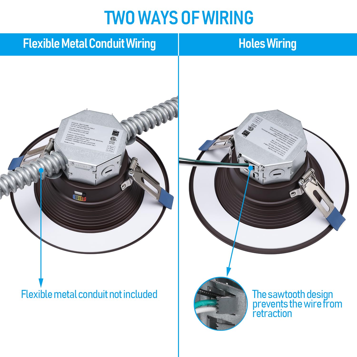 TORCHSTAR 6 Inch LED Canless Recessed Lighting, 8-Pack, Dimmable, Anti-Glare, CRI90, 5CCT, Oil Rubbed Bronze,