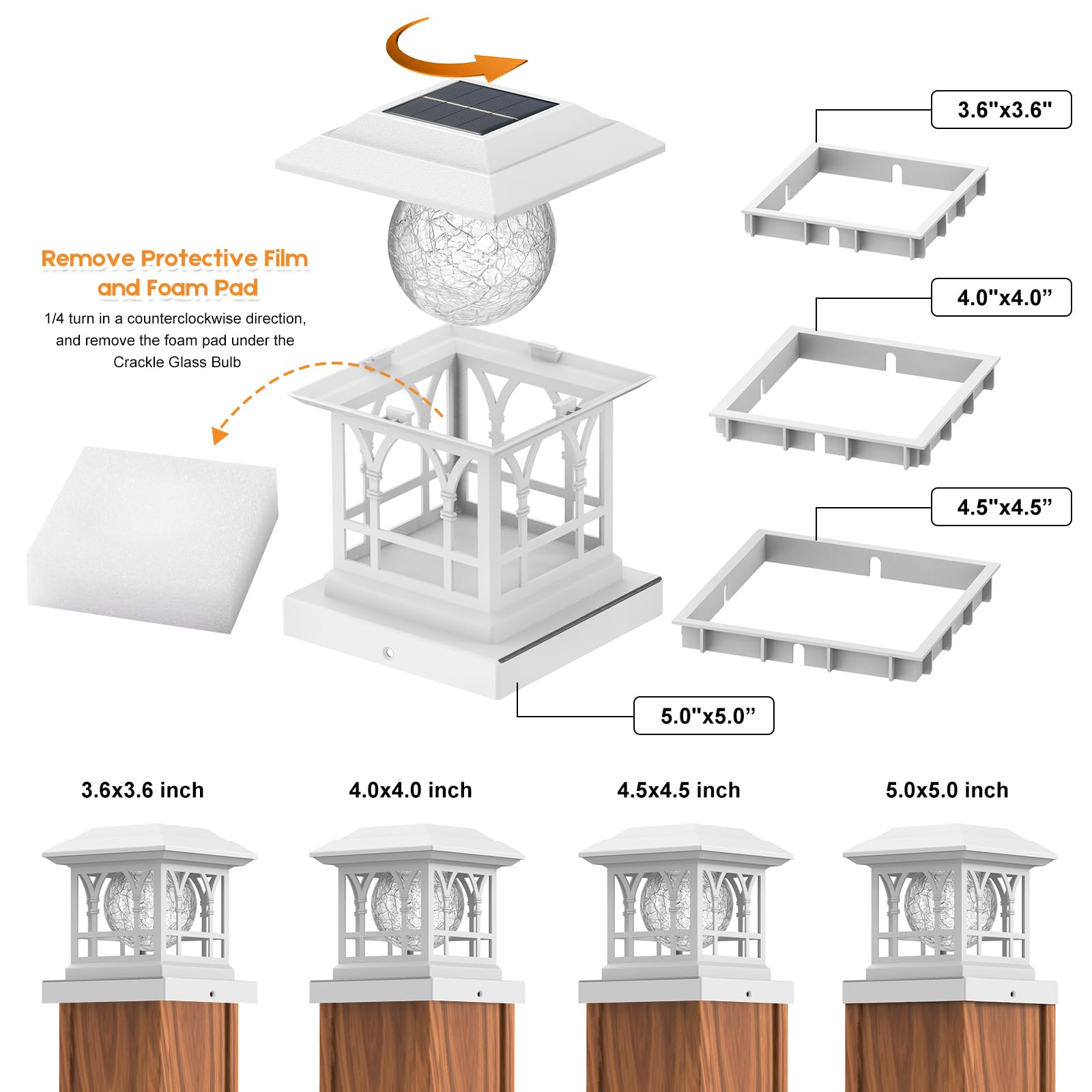 Aeyanzz Fence Post Solar Lights, Crackle Glass Solar Post Cap Lights, 20 Lumens, Warm White & Rgb Automatic Cycling 2 Modes For 3.6X3.6 4X4 4.5X4.5 5X5 Vinyl Wooden Posts Decoration, White (12 Pack)