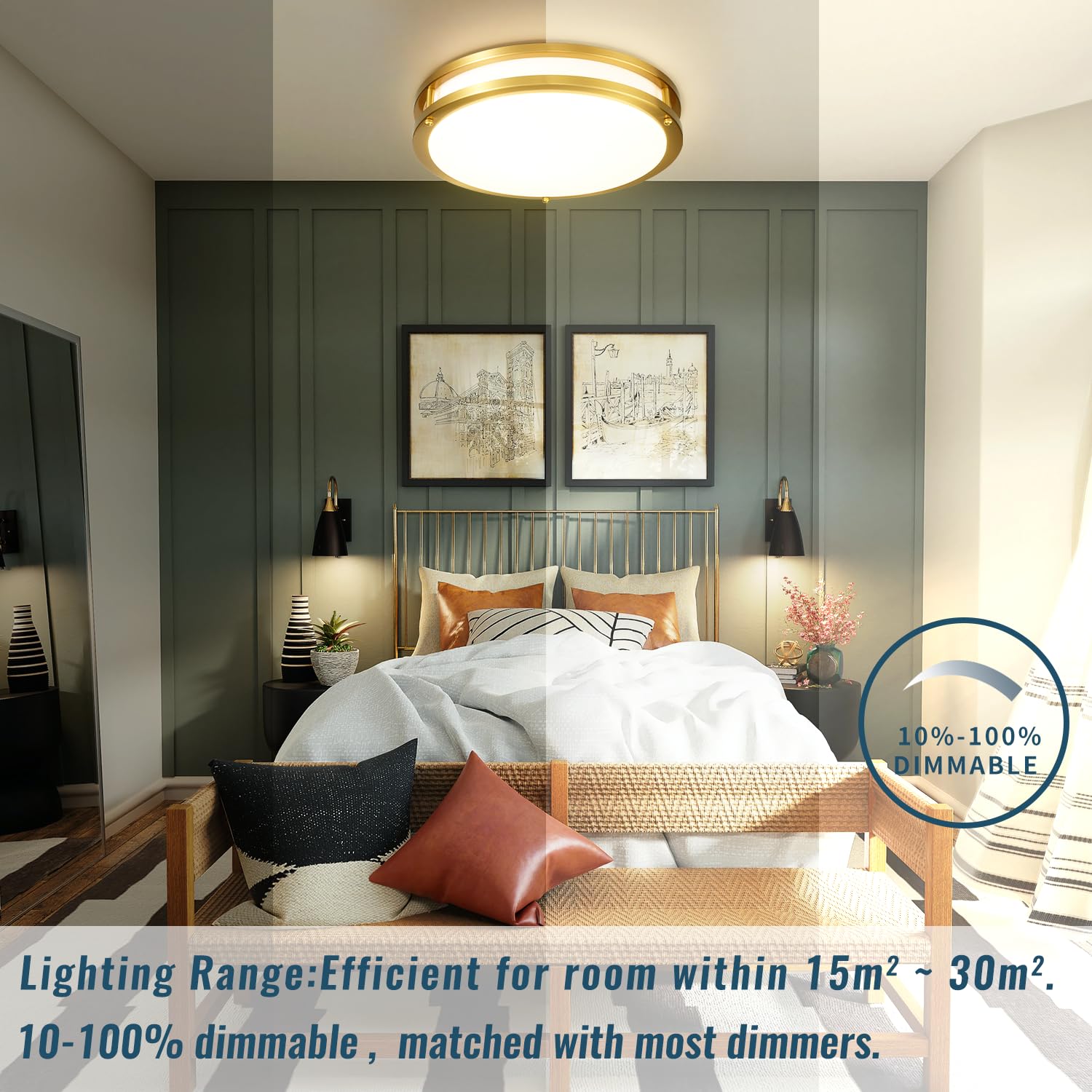 Wheatronic Gold Ceiling Light Fixture 24W, 12 Inch Led Flush Mount Ceiling Light For Bedroom, Kitchen, Bathroom, 5Cct Dimmable C