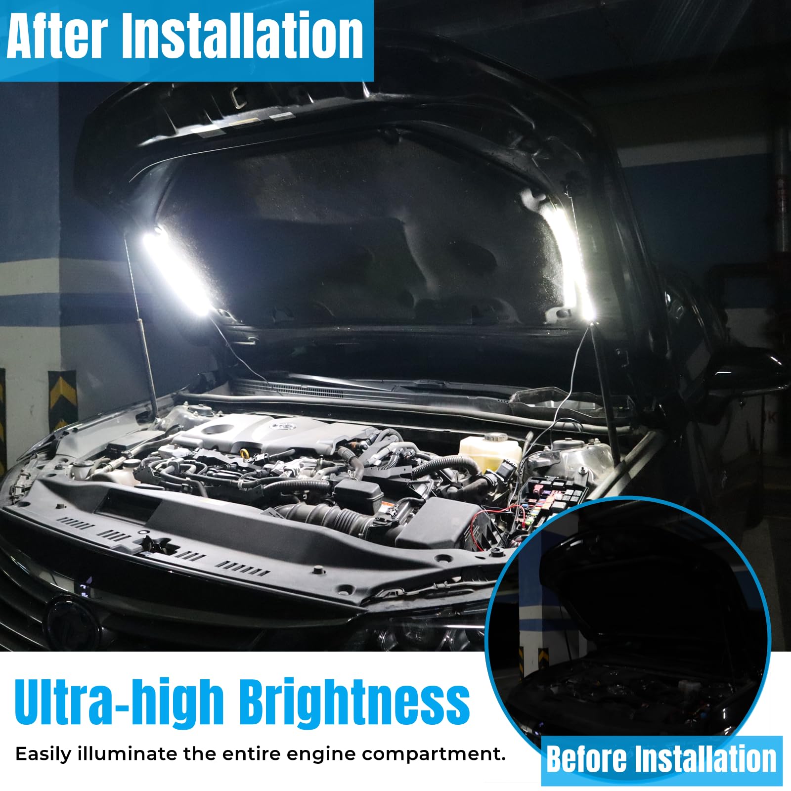 Greceyou 2-In-1 Under Hood Led Light Kit, Waterproof 12V Car Led Light Bar Car Underhood Work Lights With Automatic On/Off, 2Pcs 36Cm/14.17In 21Leds Light Strip Kit, Universal Fits Any Vehicle