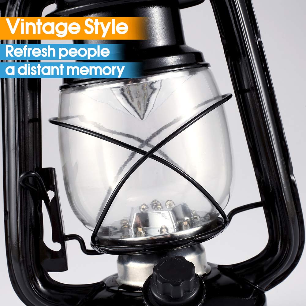 WisHomee Vintage LED Hurricane Lantern, 150 Lumen, Battery Operated, Antique Metal, Warm White, Black, Model WH-TL-004