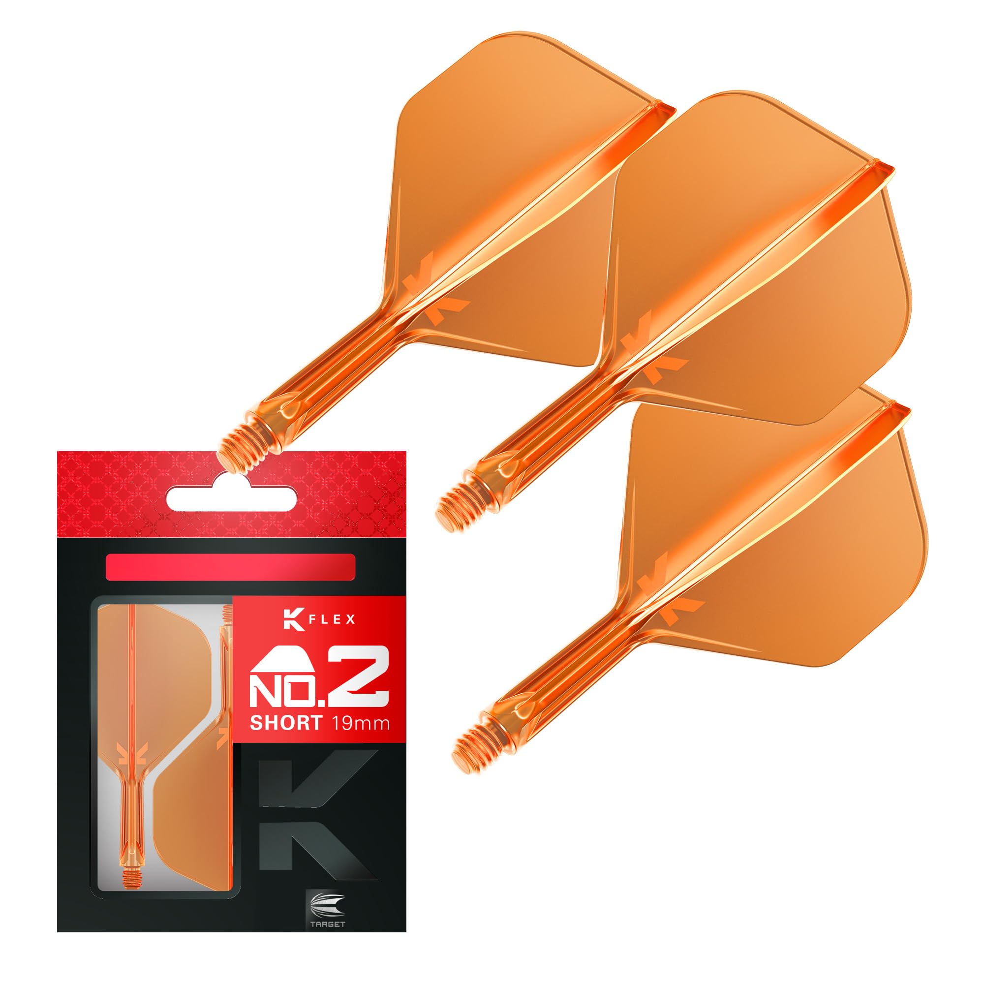 Target Darts K Flex Integrated Dart Flights and Shafts, Short 19mm, Orange, Model taf1554, Pack of 3