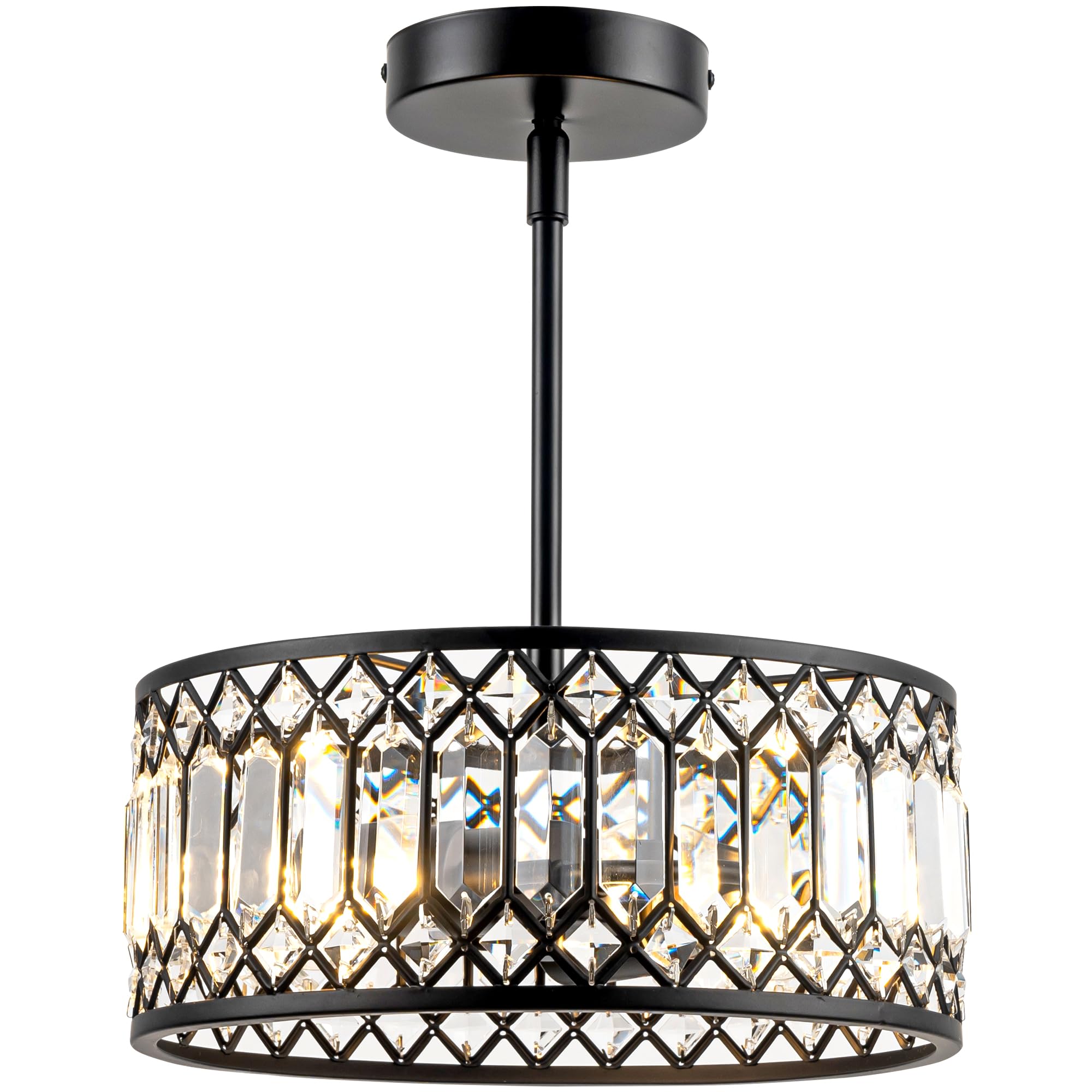 Rpzloila 2-Light Crystal Ceiling Light Fixture, Modern Semi Flush Mount Ceiling Light, Black Crystal Chandelier For Kitchen Bedr